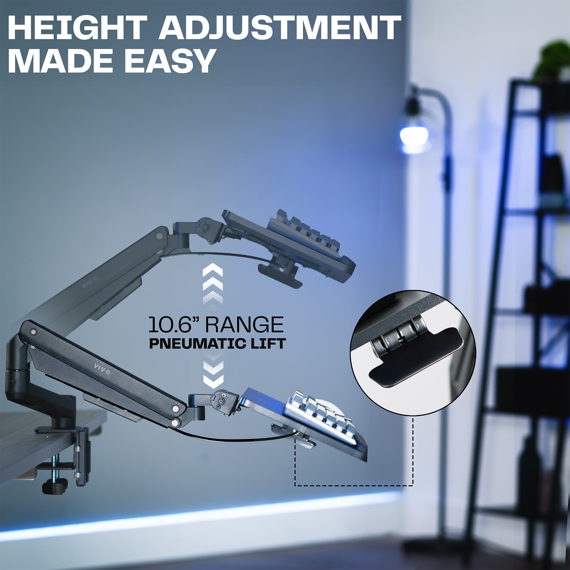 Pneumatic Clamp-on Keyboard Tray