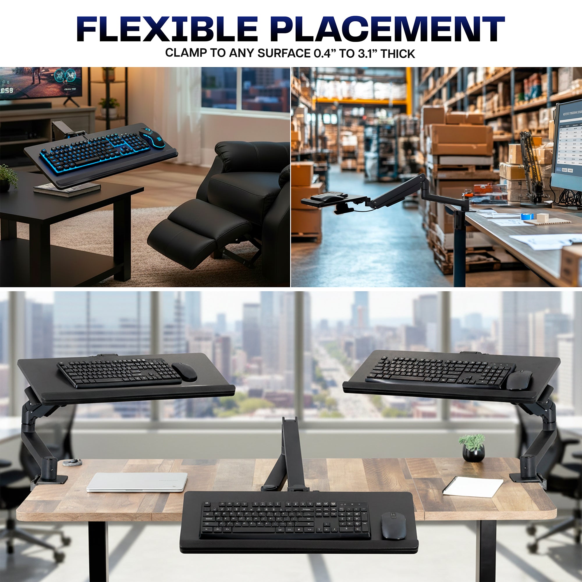 Pneumatic Clamp-on Keyboard Tray