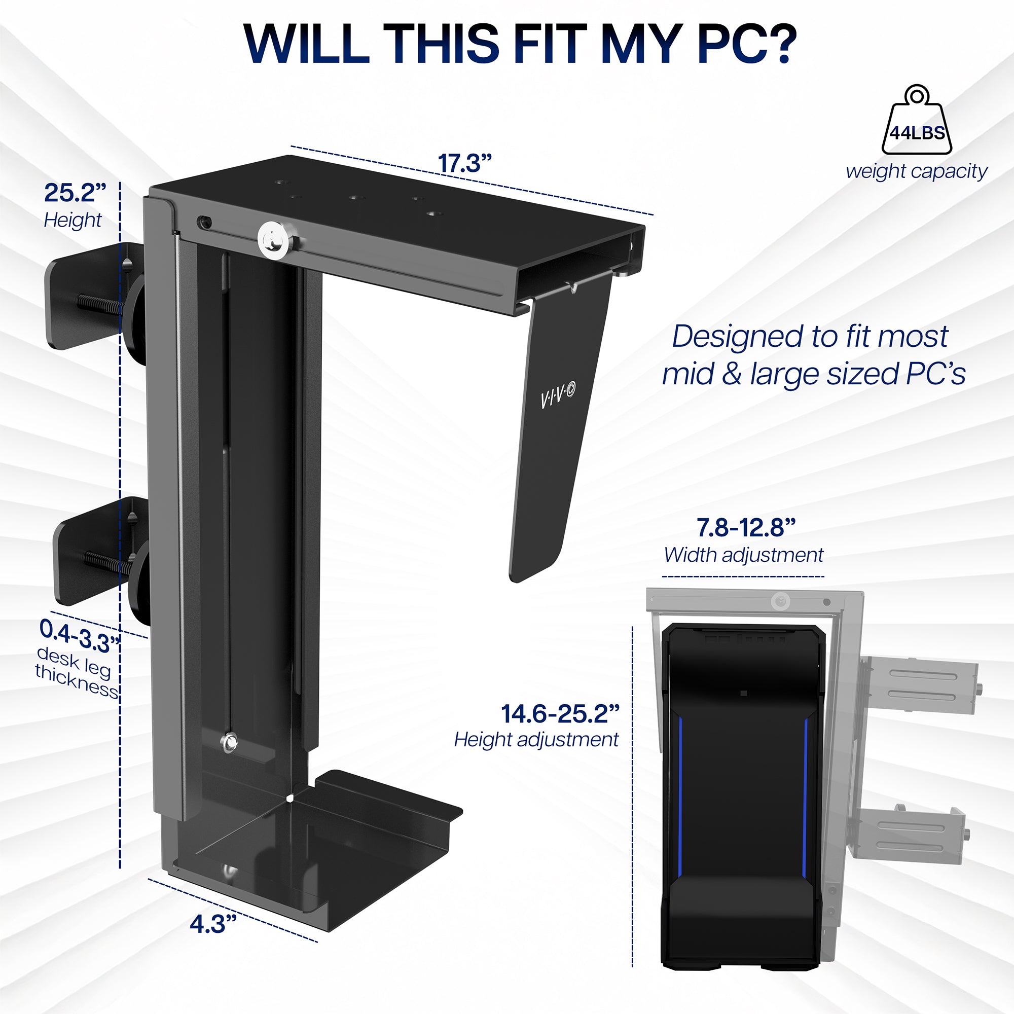 Under Desk Leg Clamp Large PC Mount