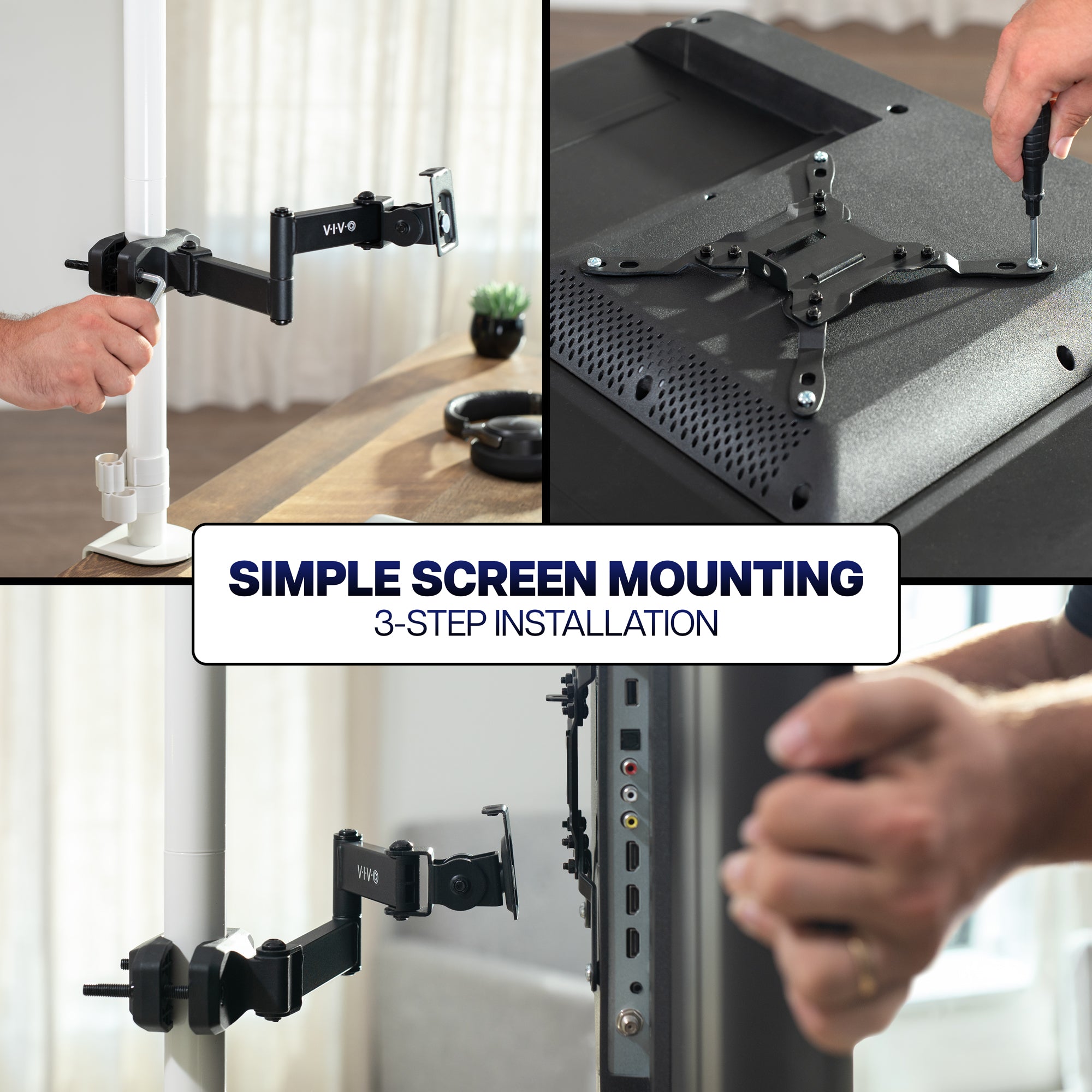 VESA monitor arm with secure pole clamp for quick installation and adjustable display positioning