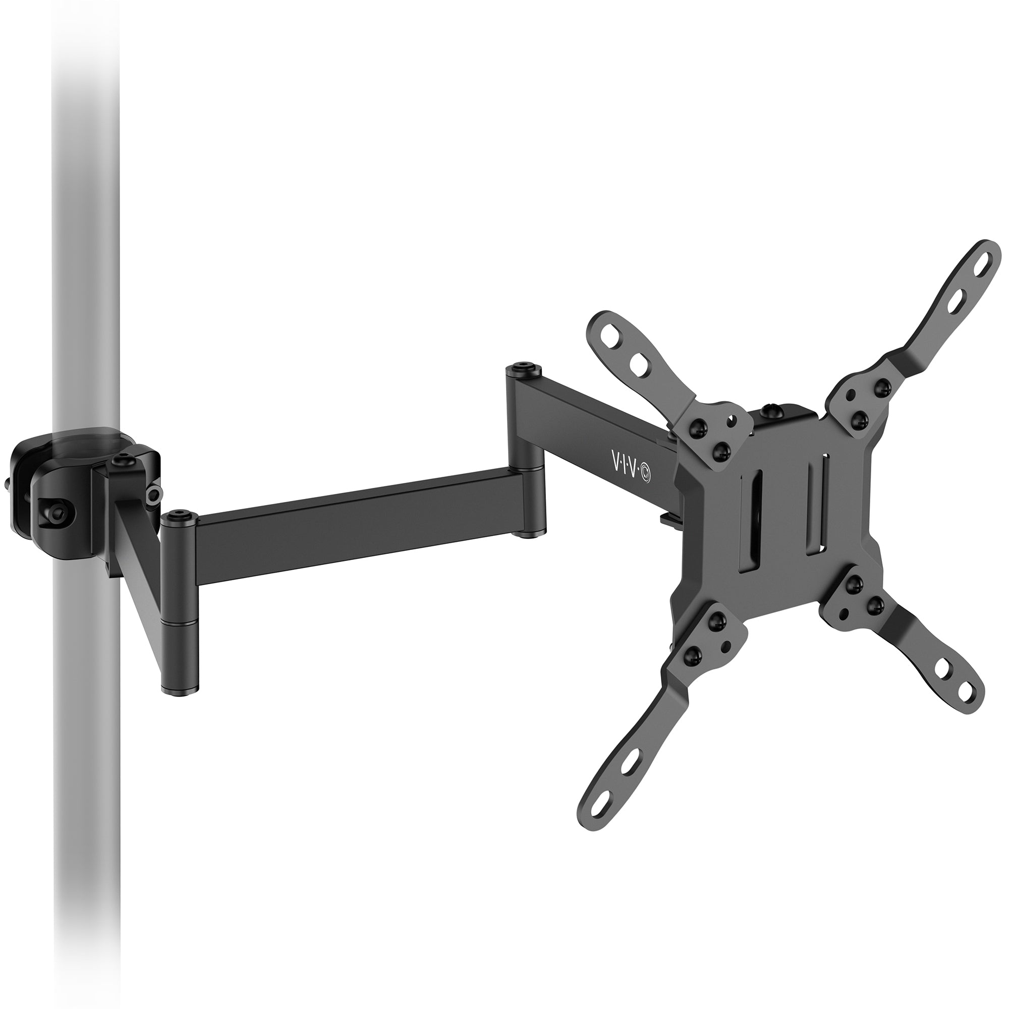 Long arm VESA monitor pole mount with extended articulating arm for 23-inch to 43-inch screens