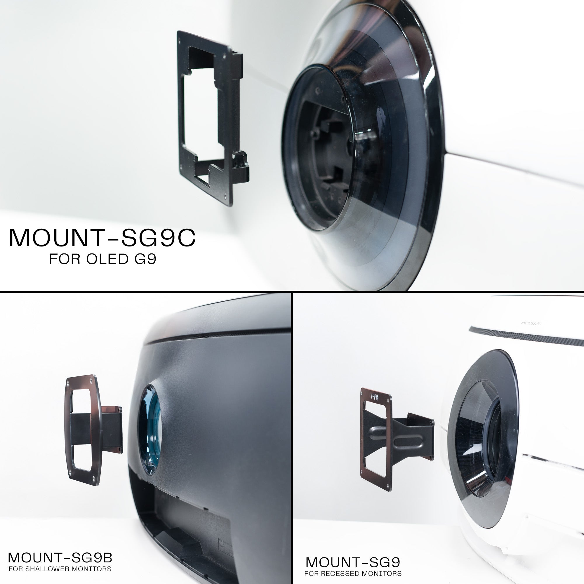 A black VESA adapter designed for a Samsung OLED G9 monitor.