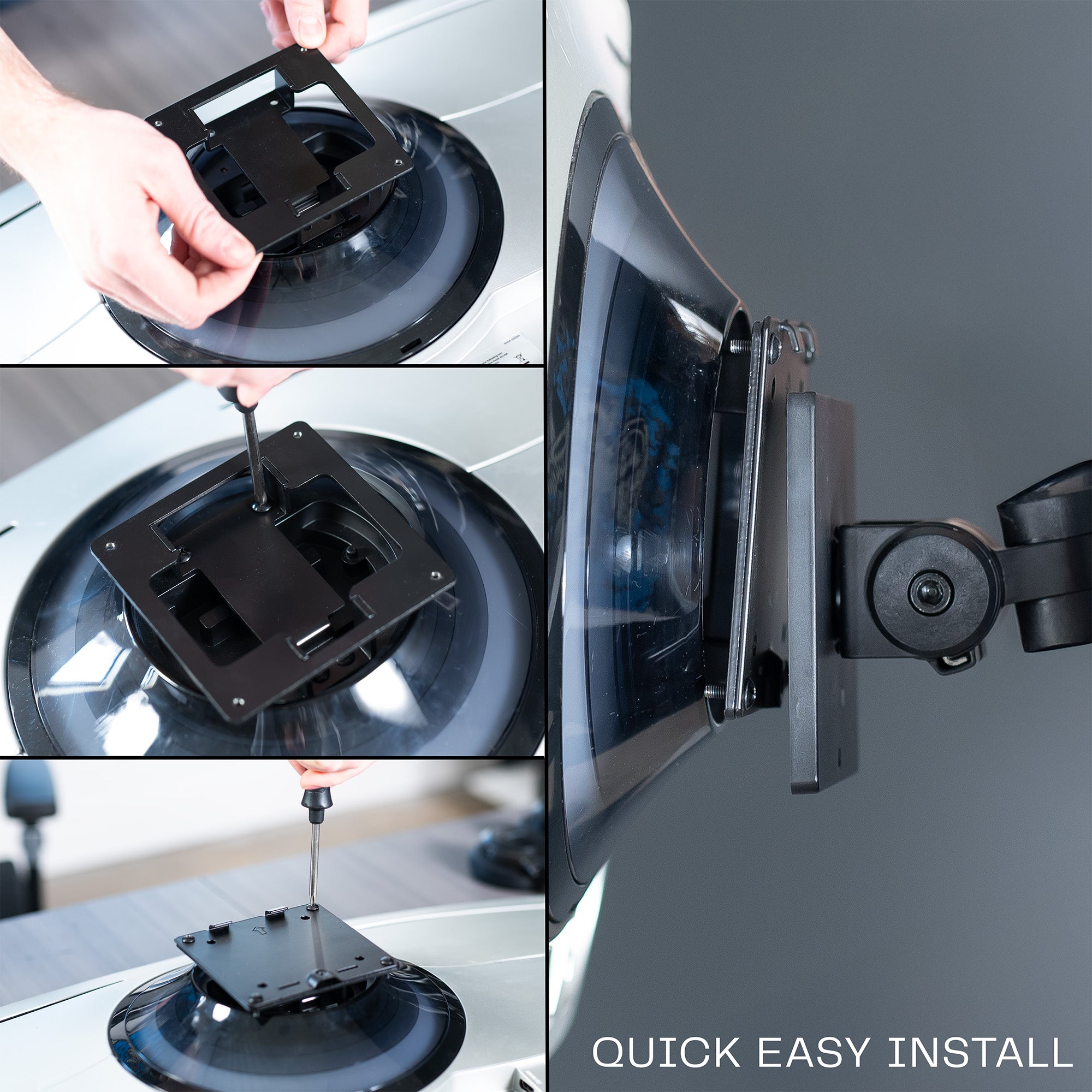 A black VESA adapter designed for a Samsung OLED G9 monitor.