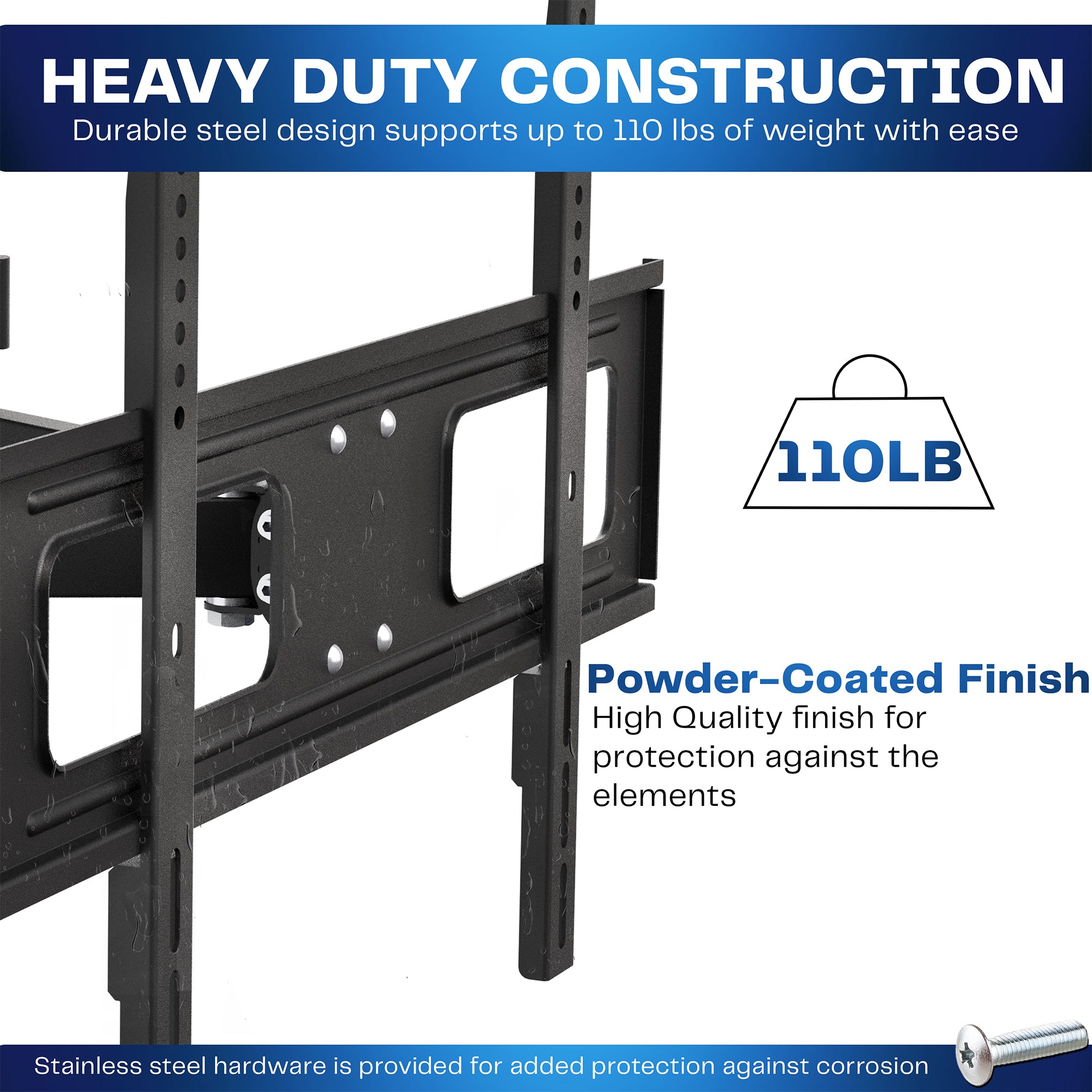 Black full motion TV wall mount with adjustable arms for mounting televisions to the wall.
