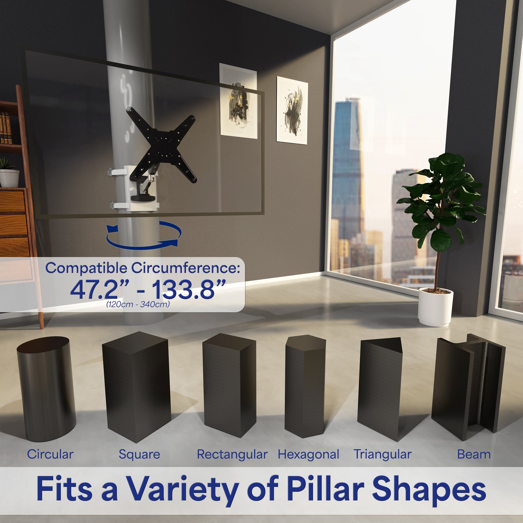 Exposed column tv mount for convenient screen placement.