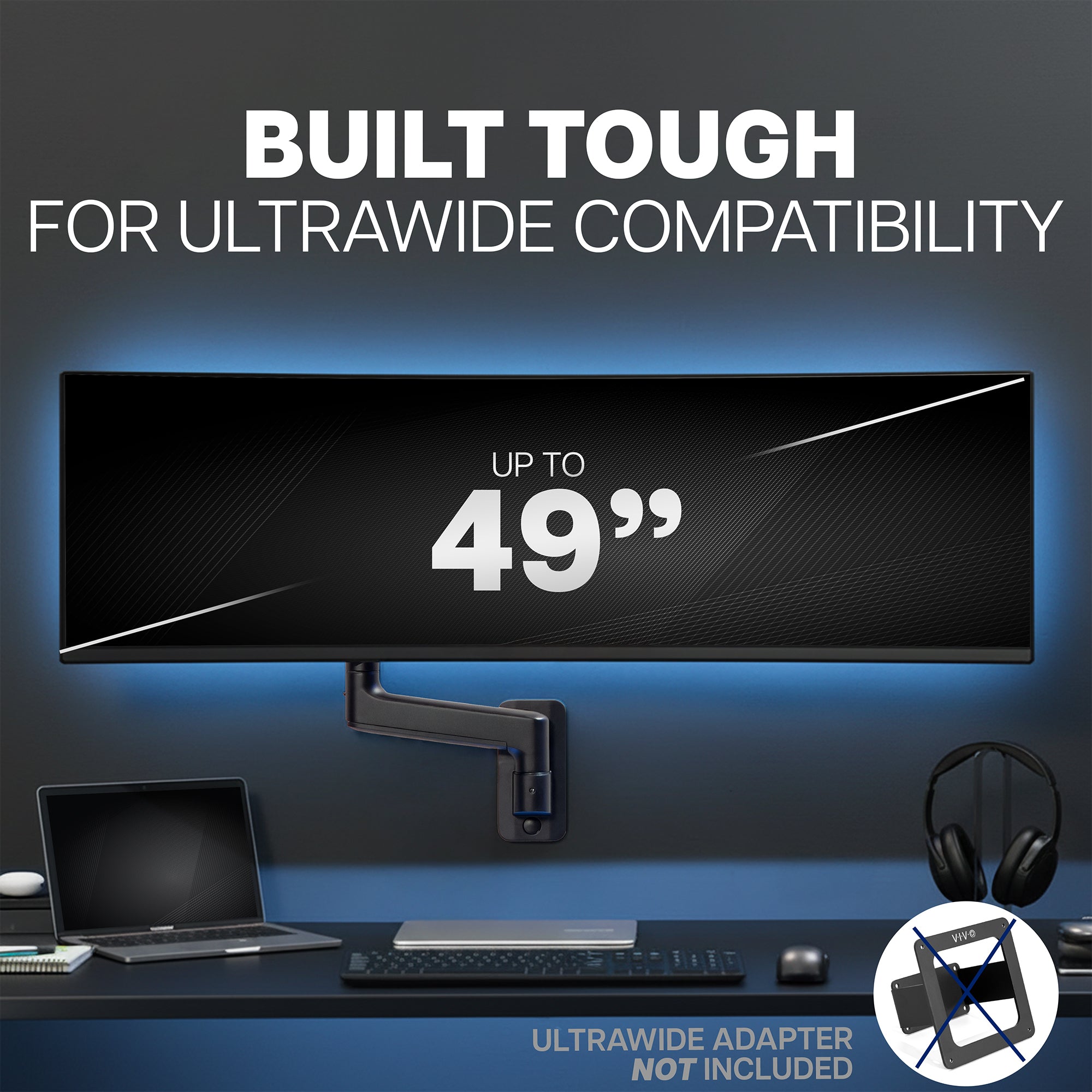 Pneumatic Arm Single Ultrawide Monitor Wall Mount - Up to 49" Screens