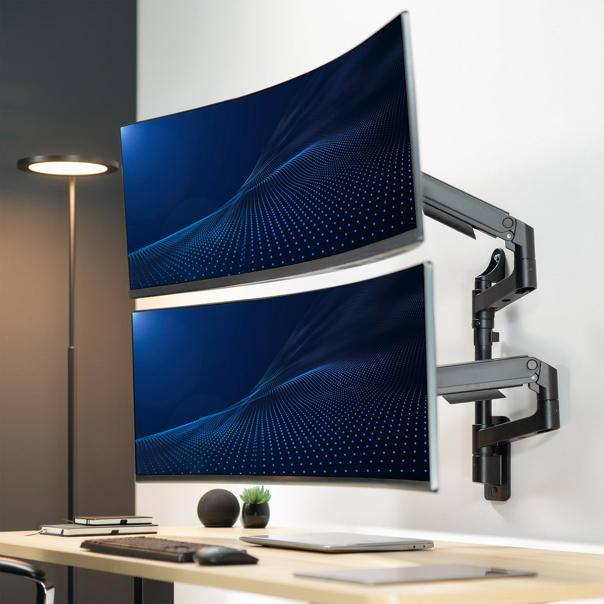 Pneumatic Arm Dual Ultrawide Monitor Wall Mount - Up to 49" Screens
