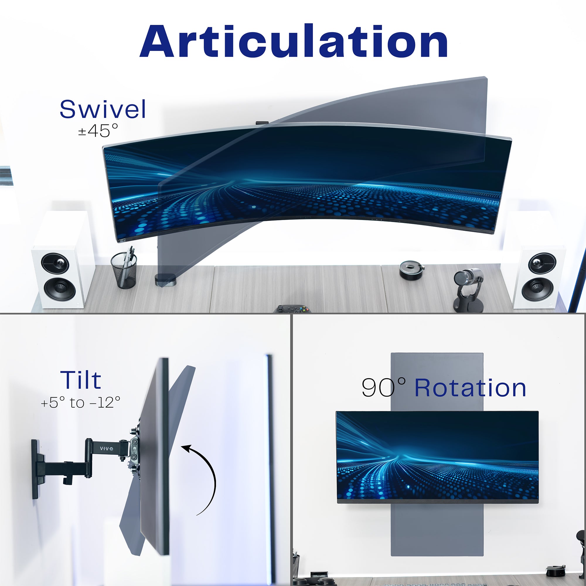 Full Motion Ultrawide Monitor Wall Mount for Screens up to 49"