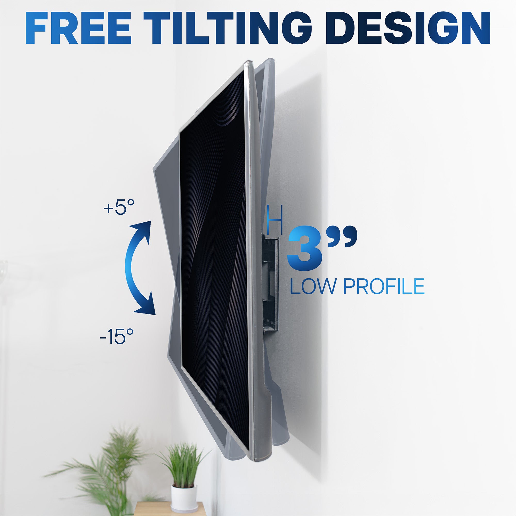 Free tilting design feature of a monitor with text and icons on a white background