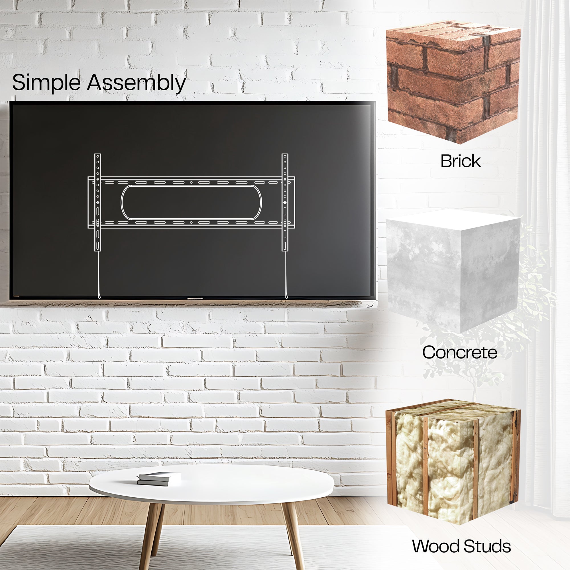 Simple assembly, all hardware and mounting instructions included.