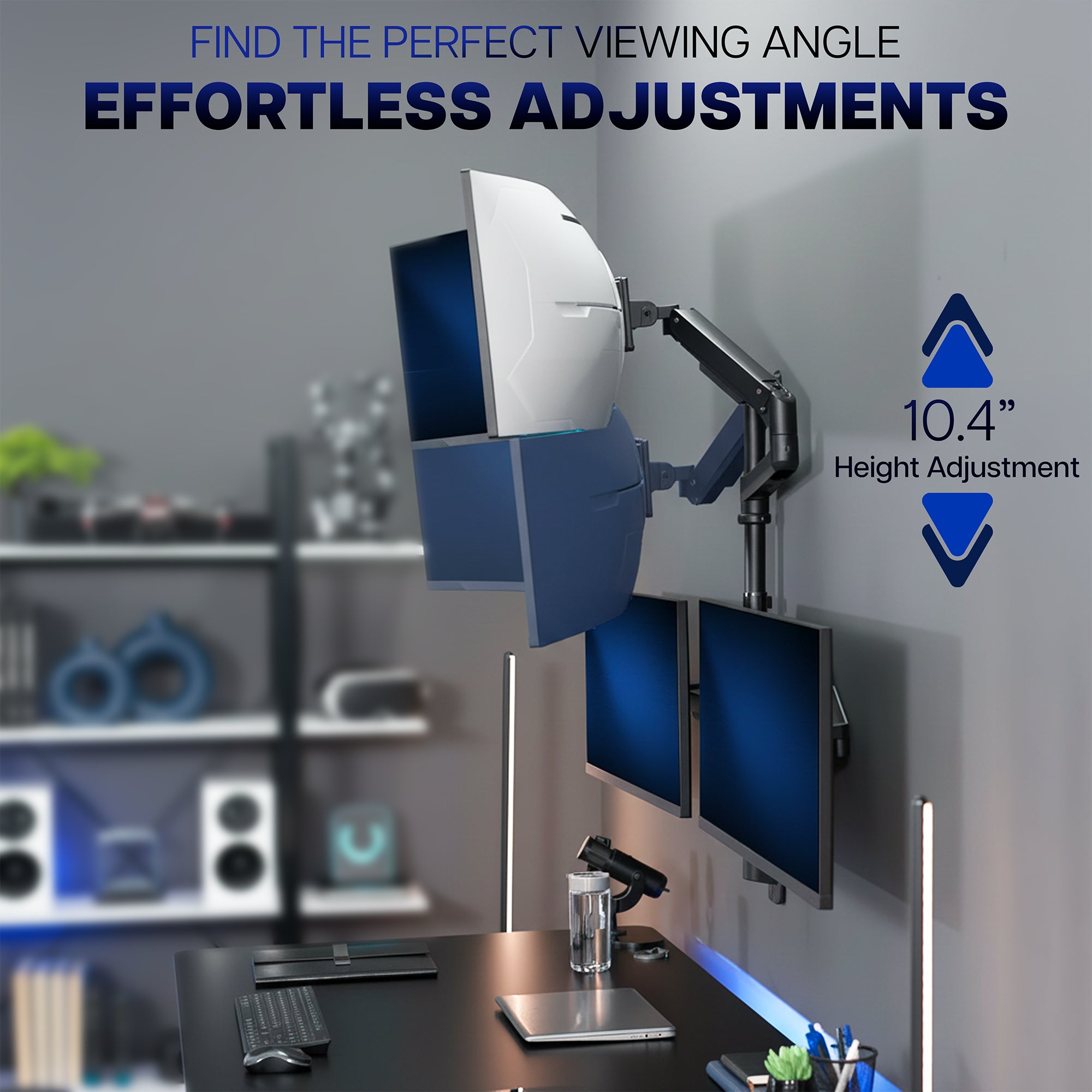 Monitor arm with height adjustment feature in an office setting
