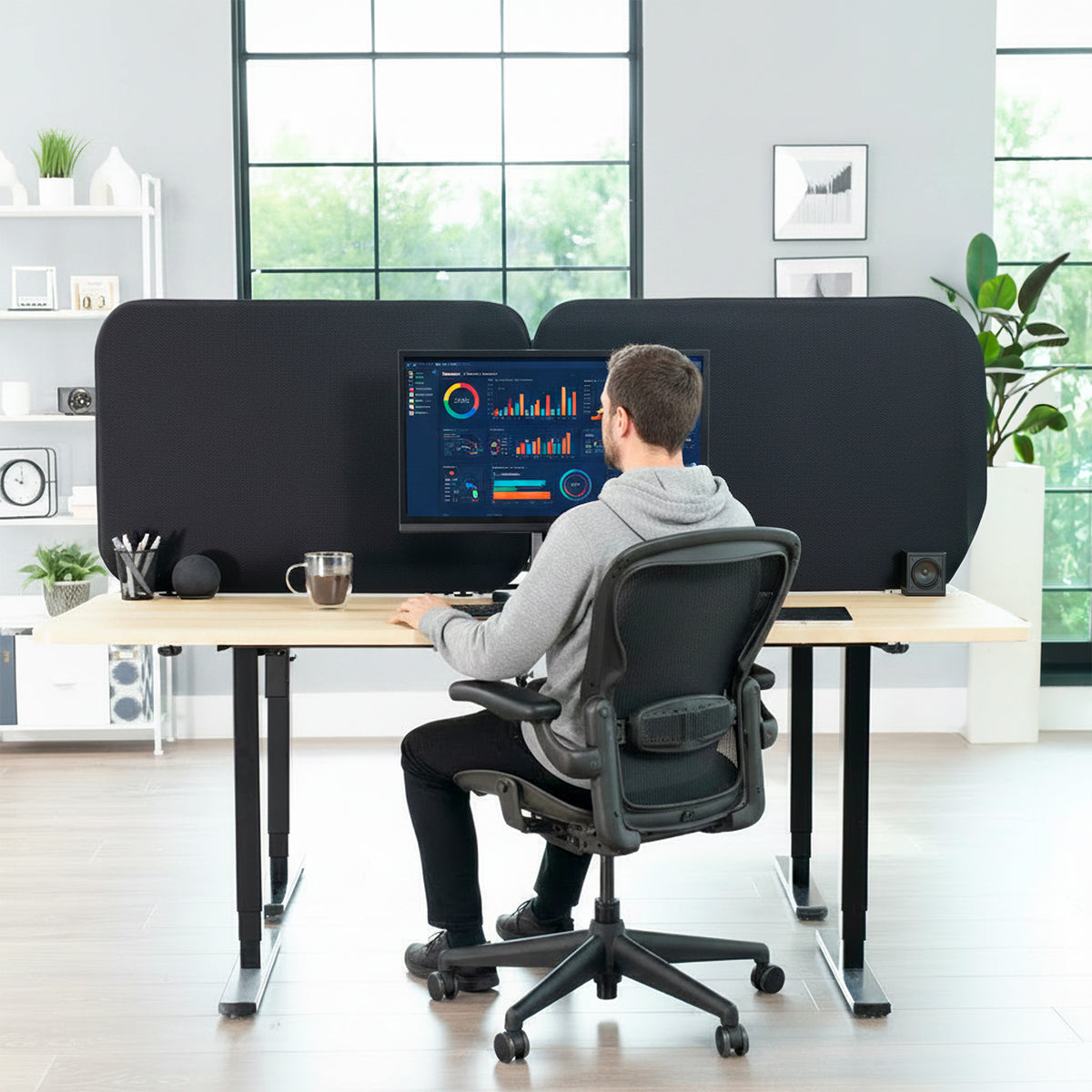 Clamp-On Stretched Fabric Desk Privacy Panel (x2)