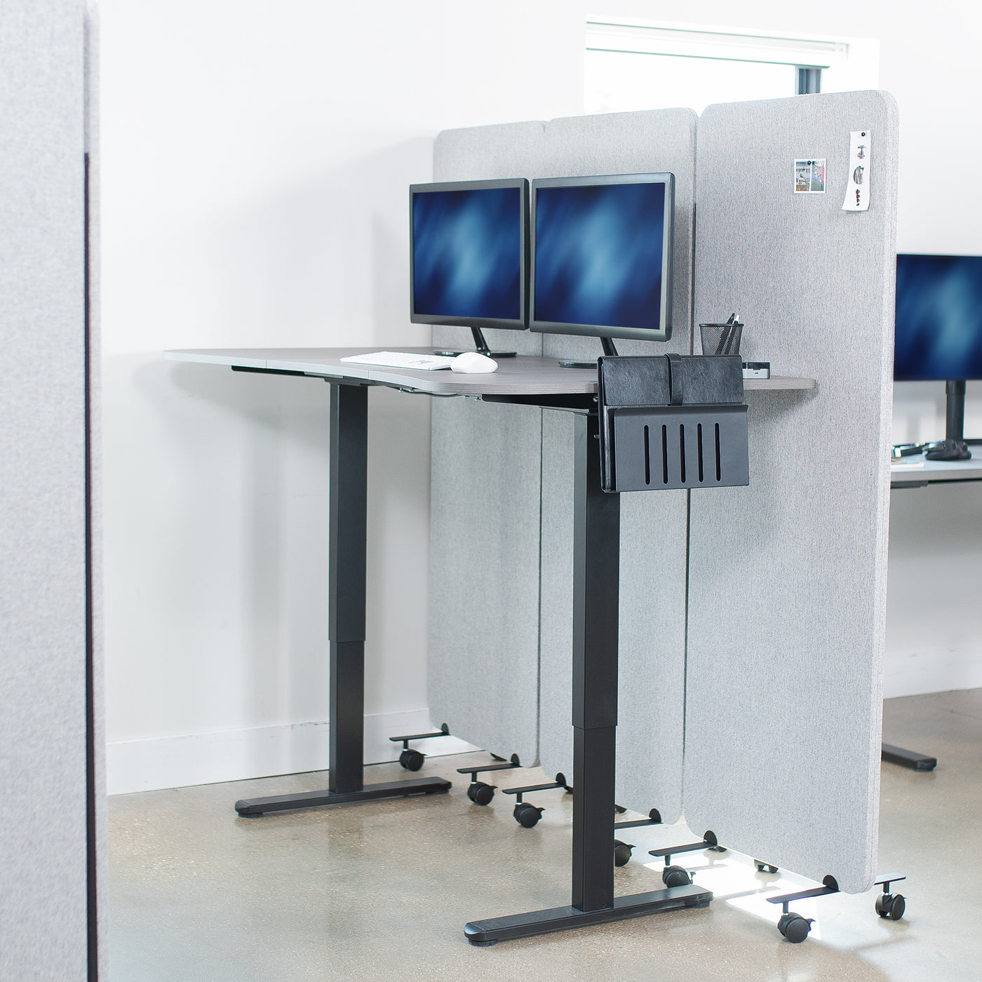 3-Panel Gray Mobile Freestanding Room Divider provides a convenient partition and workspace privacy.
