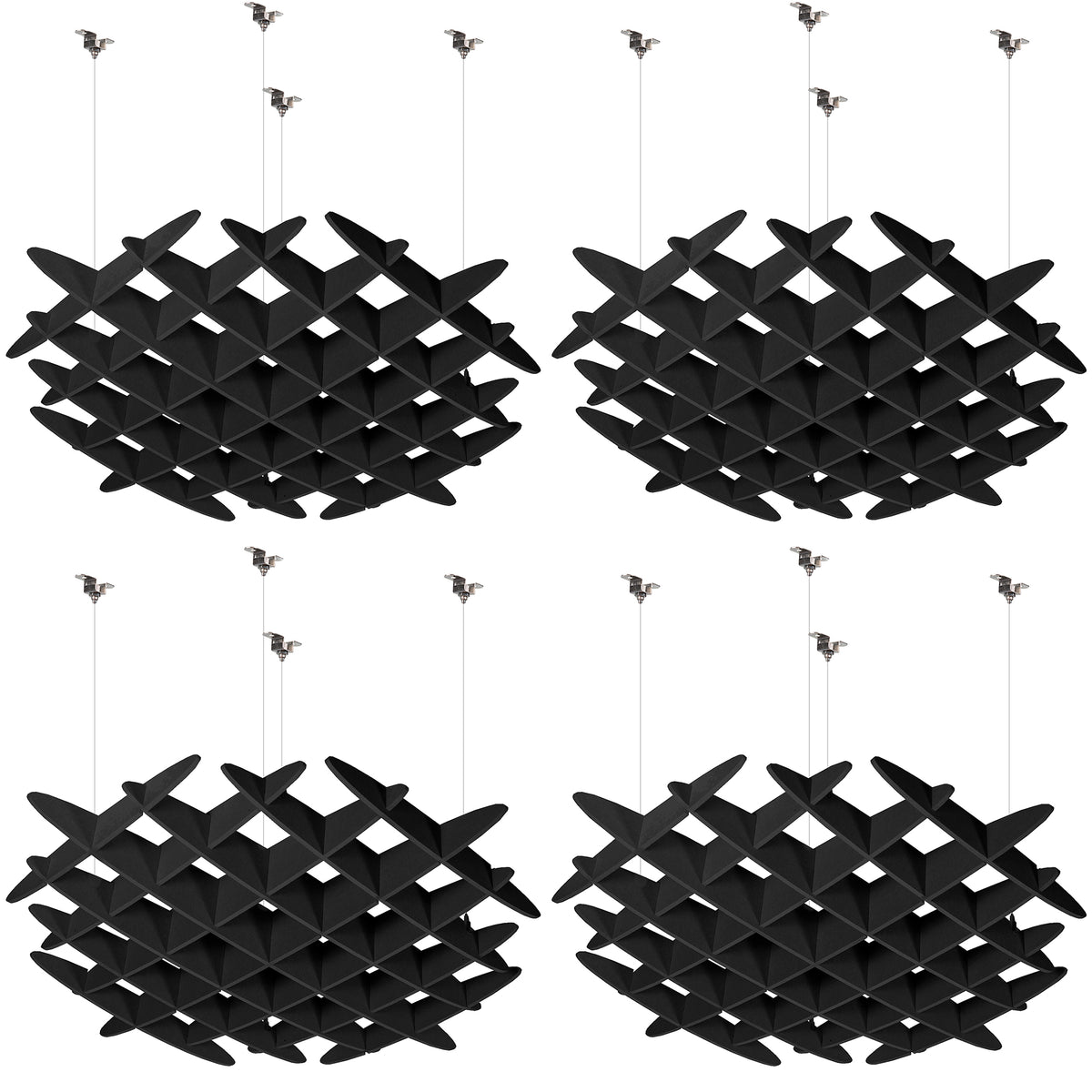 4-pack black acoustic ceiling waffle panels with suspended hanging design for sound absorption and noise reduction