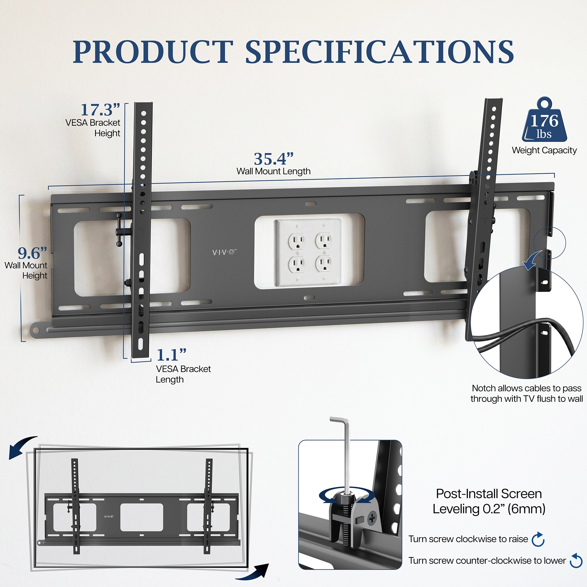 VIVO PRO Tilting Large TV Wall Mount - 43" to 95" Screens