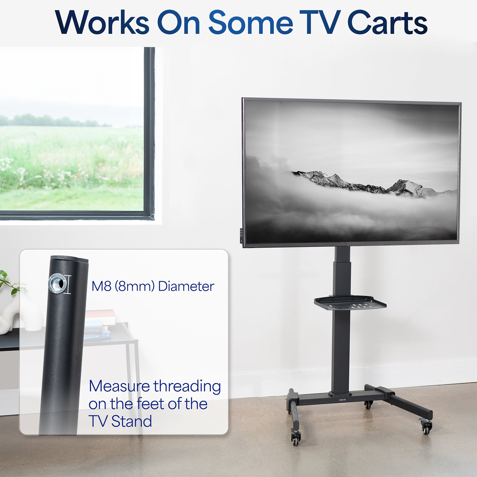 Four black locking caster wheels.