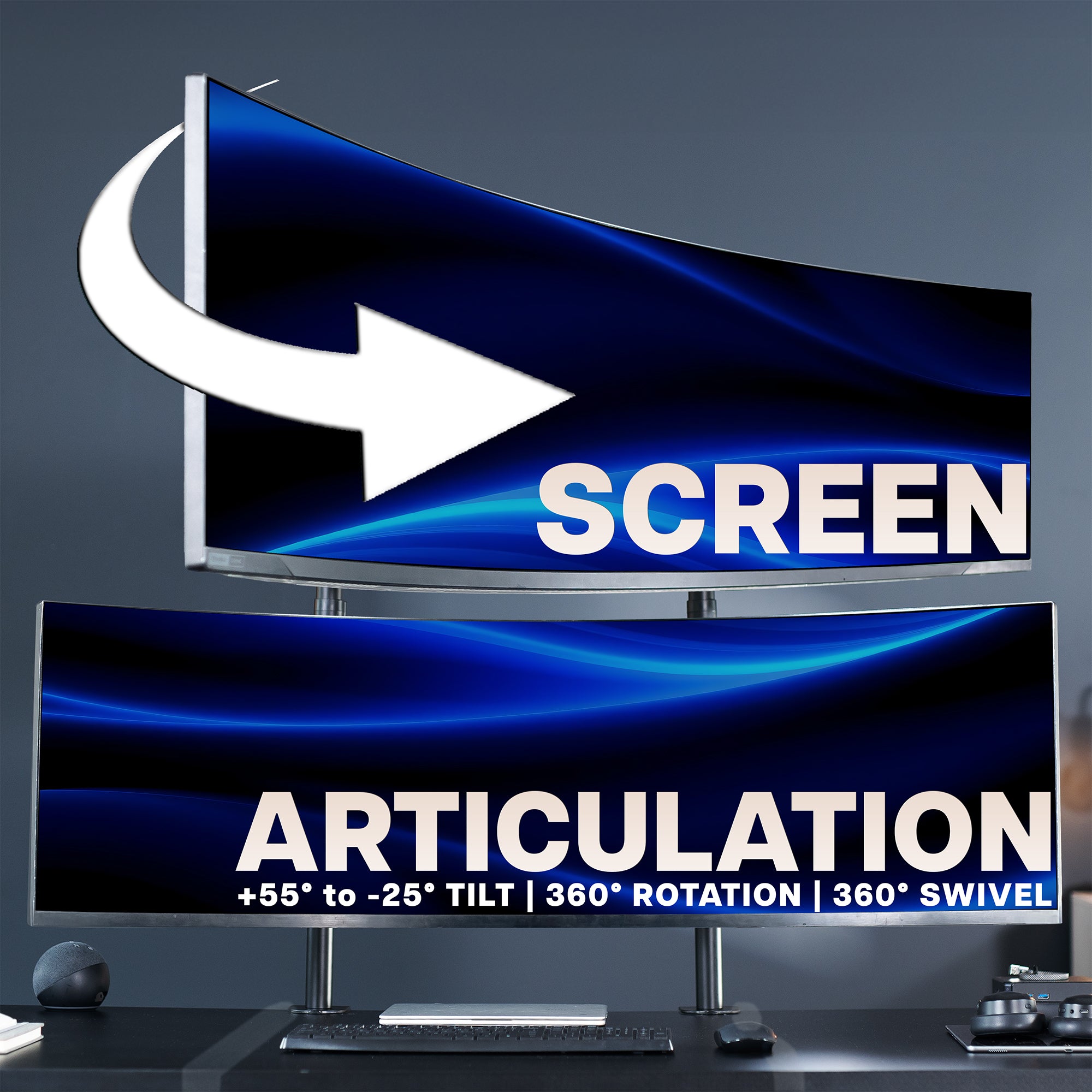 2-Pole Dual Ultrawide Vertical Monitor Desk Mount - Up to 57" Screens