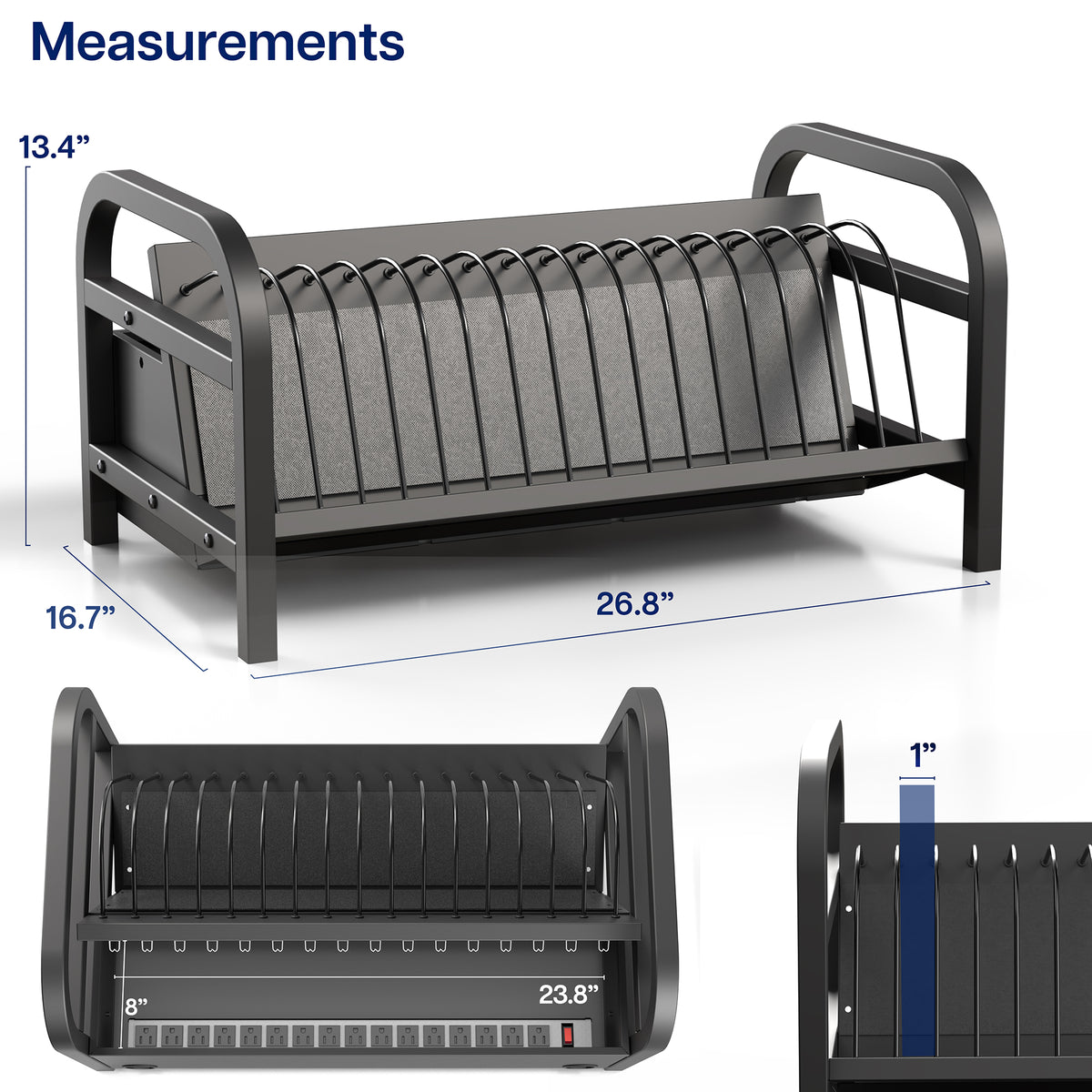 16-Device Open Charging Station with Locking Compartment Measurements
