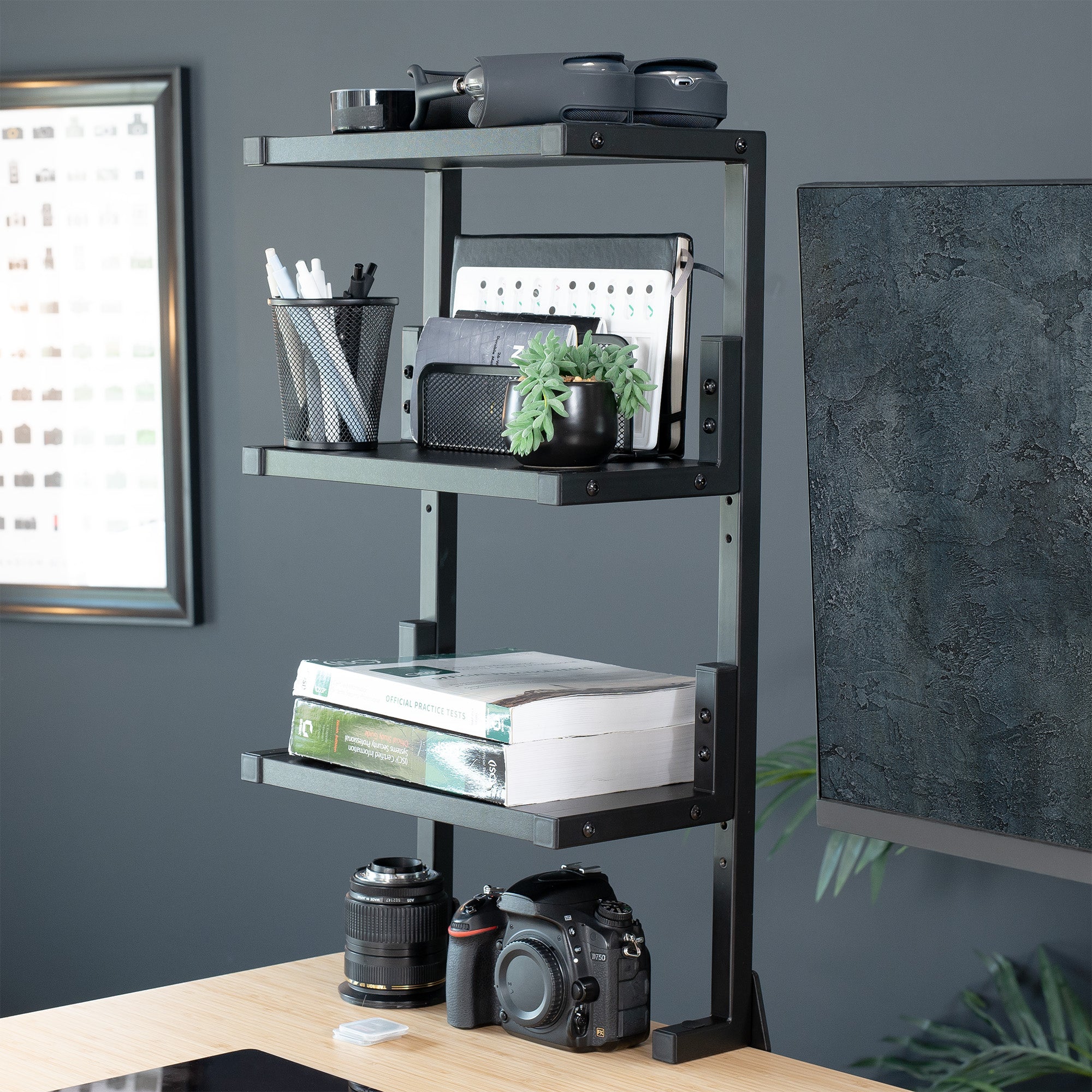 13" Clamp-on 3-Tier Shelving Unit for Desk