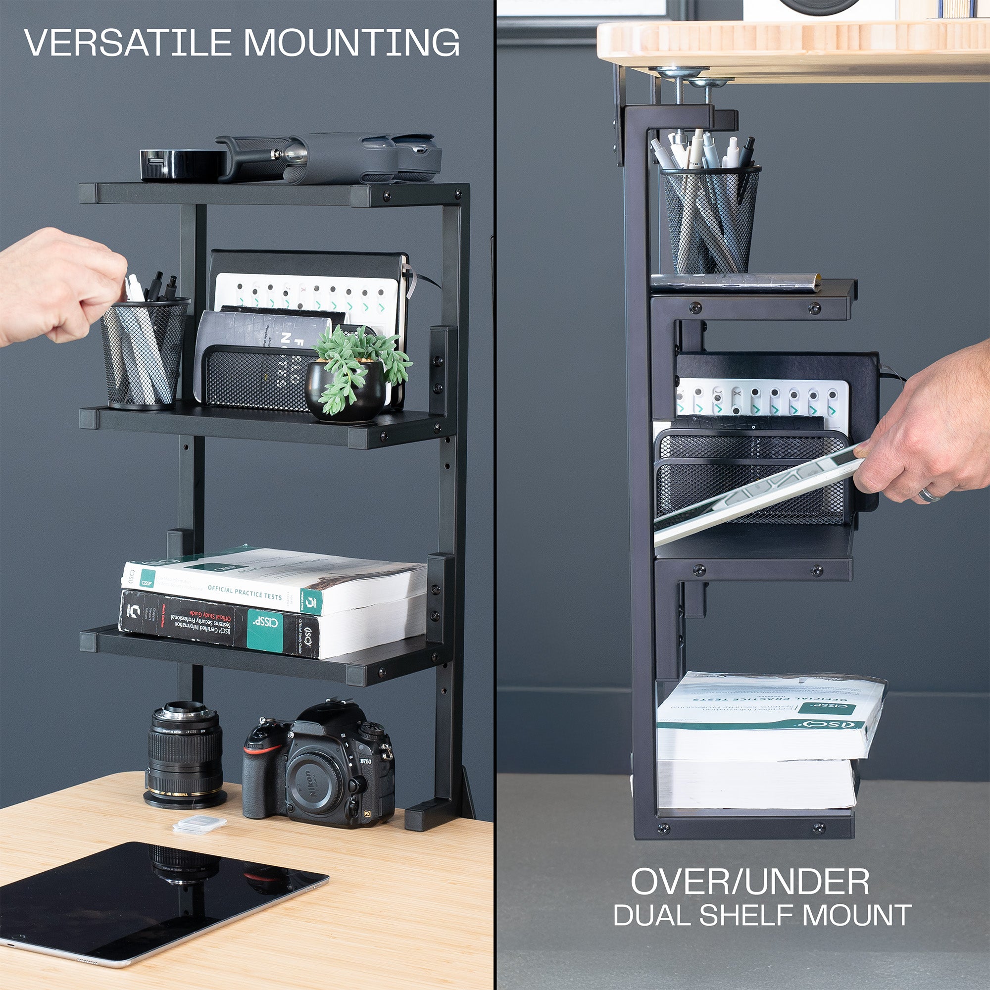 13" Clamp-on 3-Tier Shelving Unit for Desk