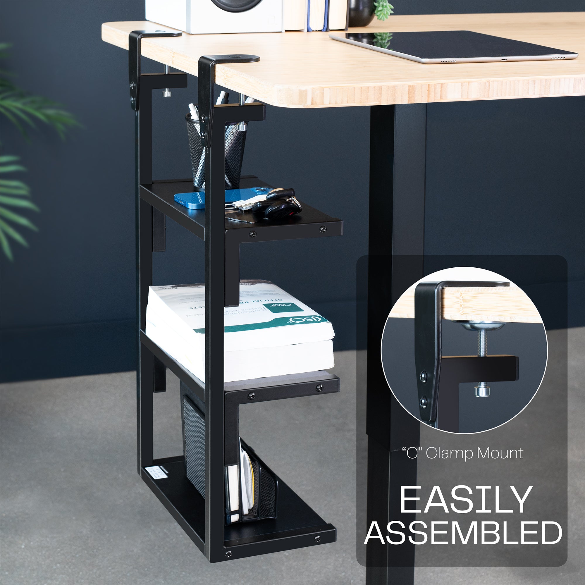 13" Clamp-on 3-Tier Shelving Unit for Desk