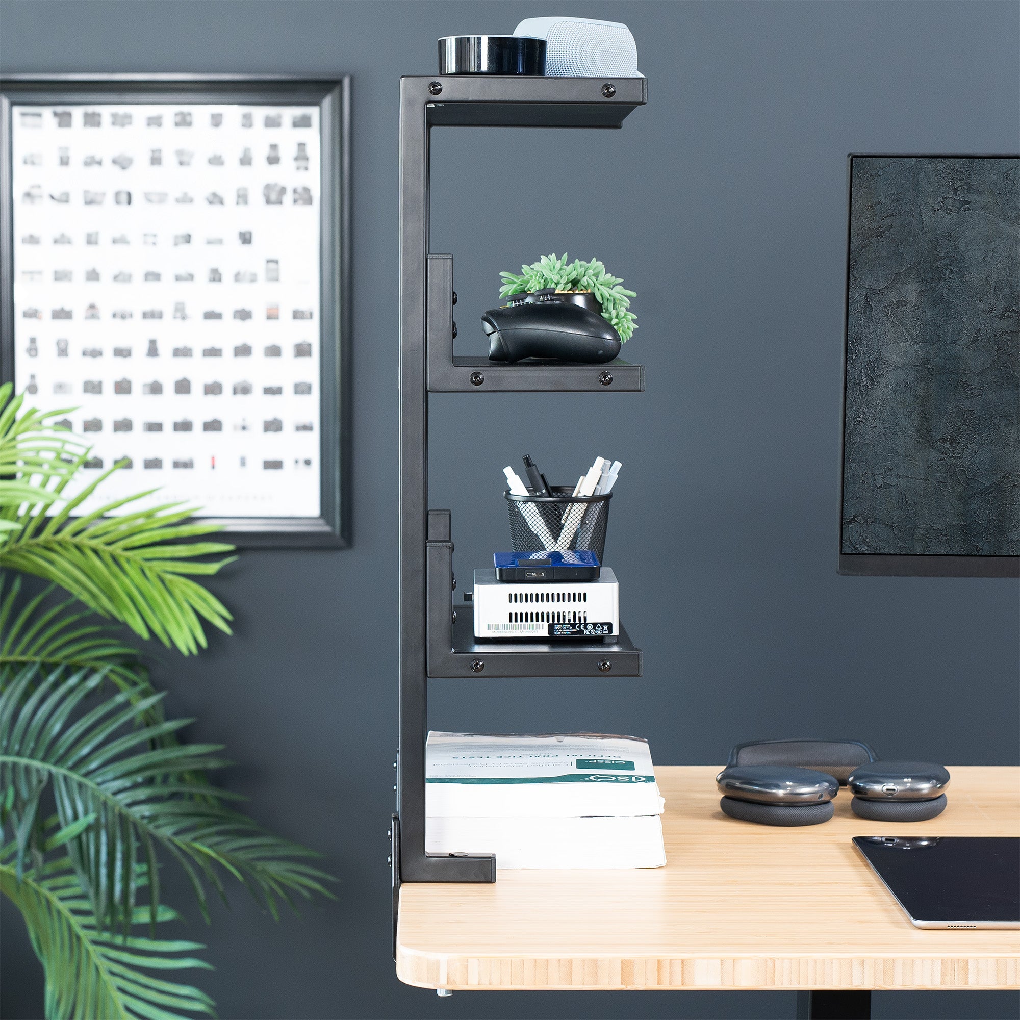13" Clamp-on 3-Tier Shelving Unit for Desk