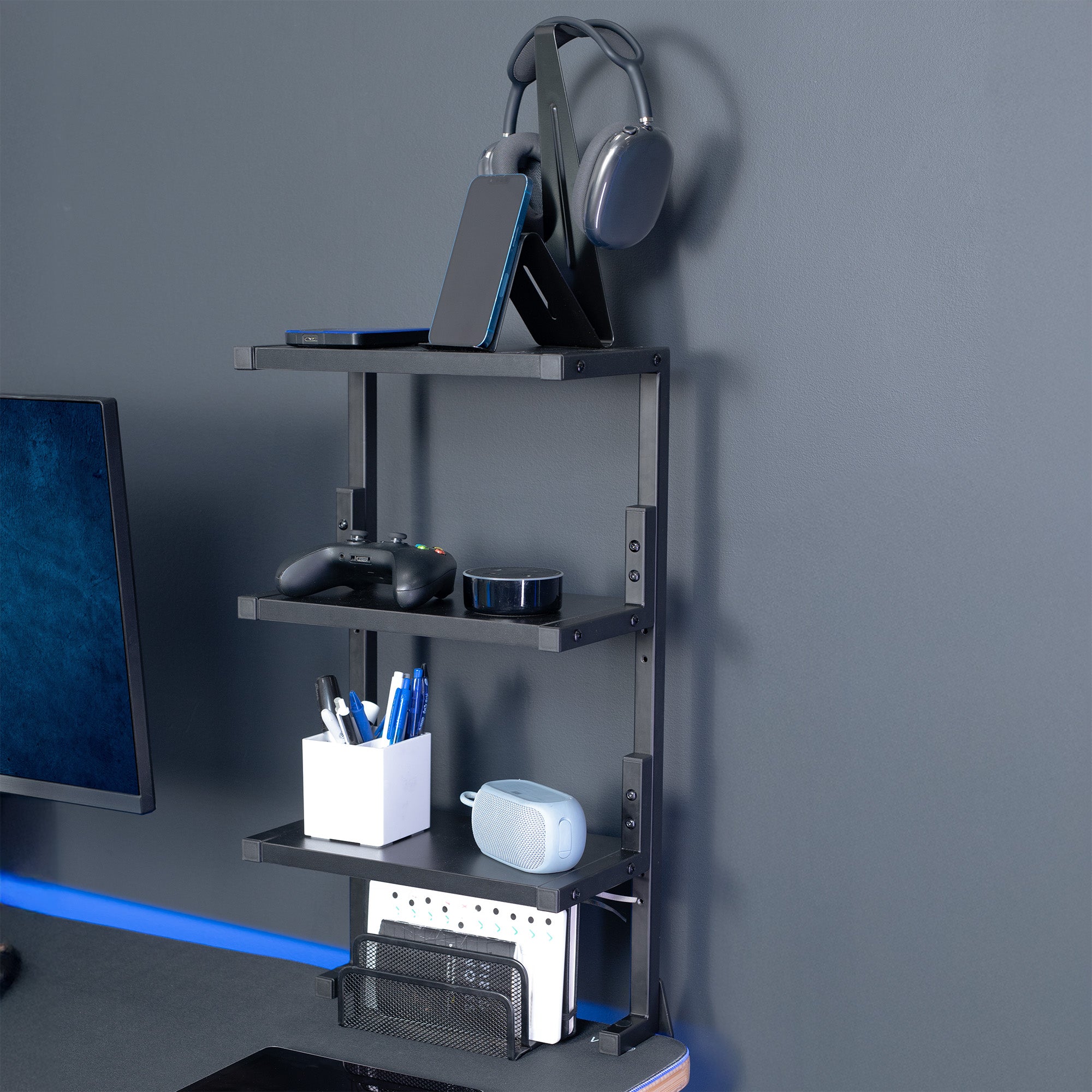13" Clamp-on 3-Tier Shelving Unit for Desk