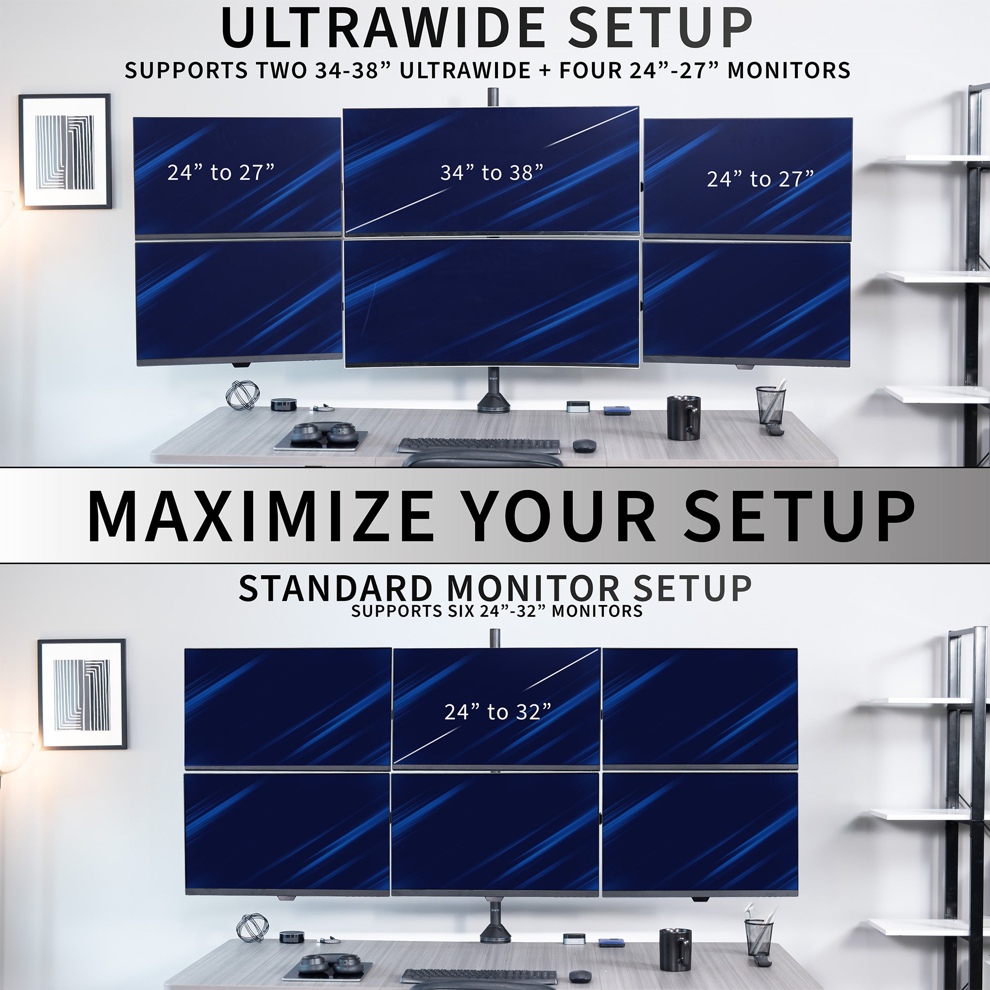 Monitor setup options with text and images of multiple monitors.