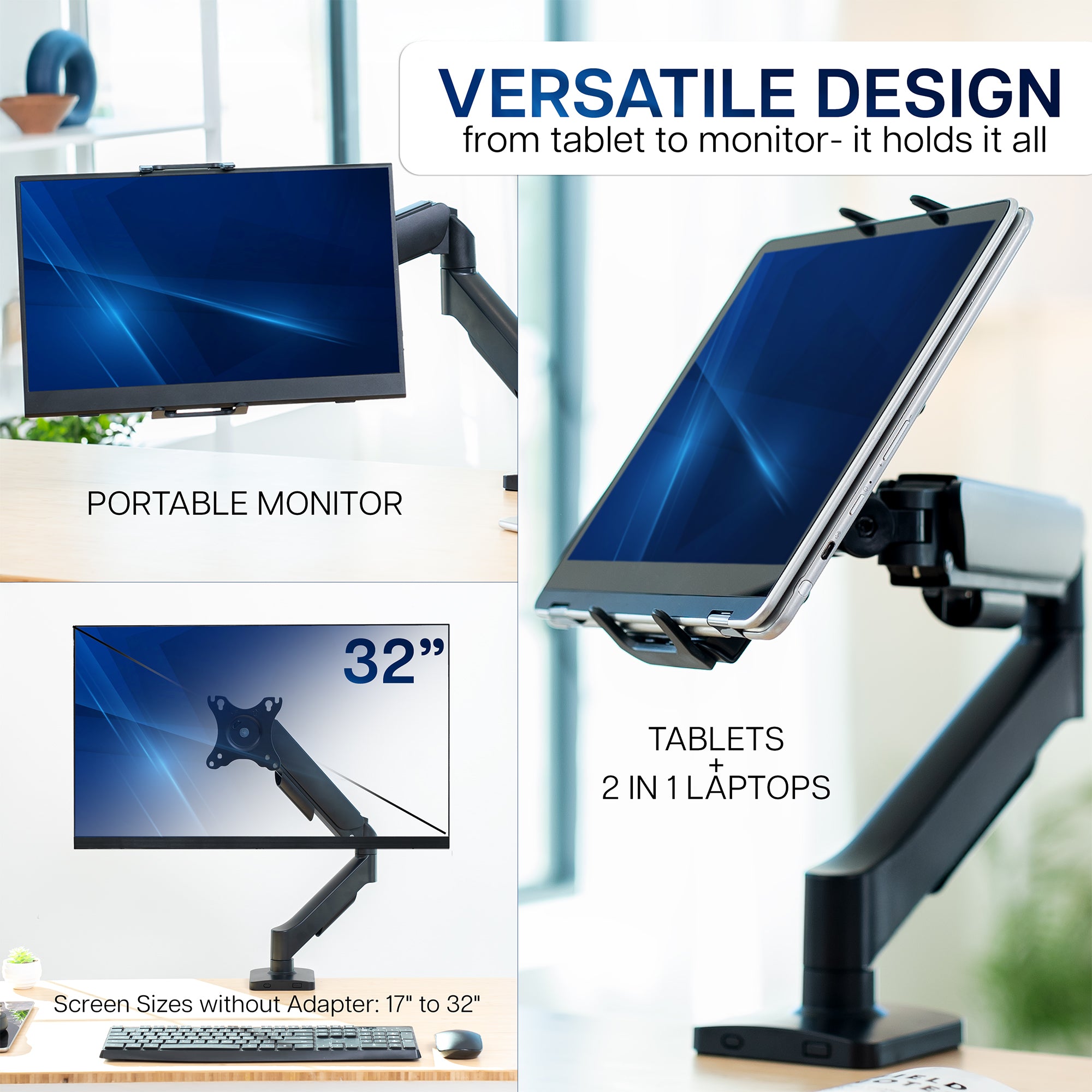 Single Mechanical Arm Desk Mount for Tablets, 2-in-1 Laptops, Portable Monitors