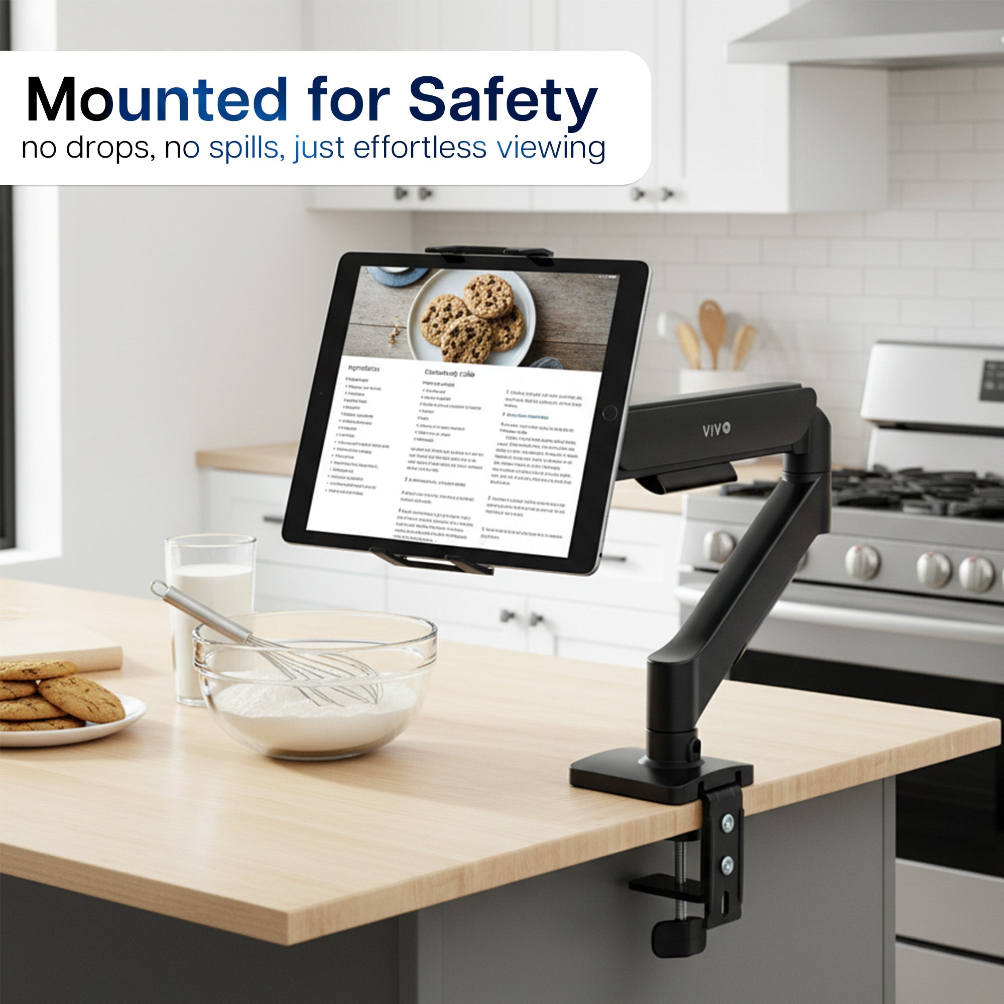 Single Mechanical Arm Desk Mount for Tablets, 2-in-1 Laptops, Portable Monitors