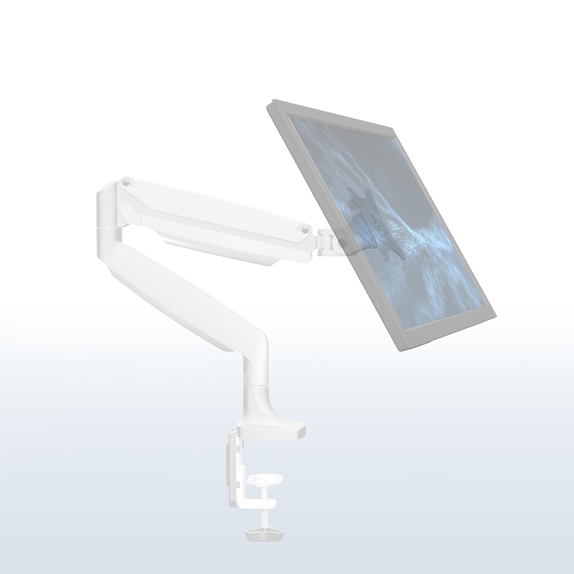 White Pneumatic Arm Adjustable Single Monitor Desk Mount