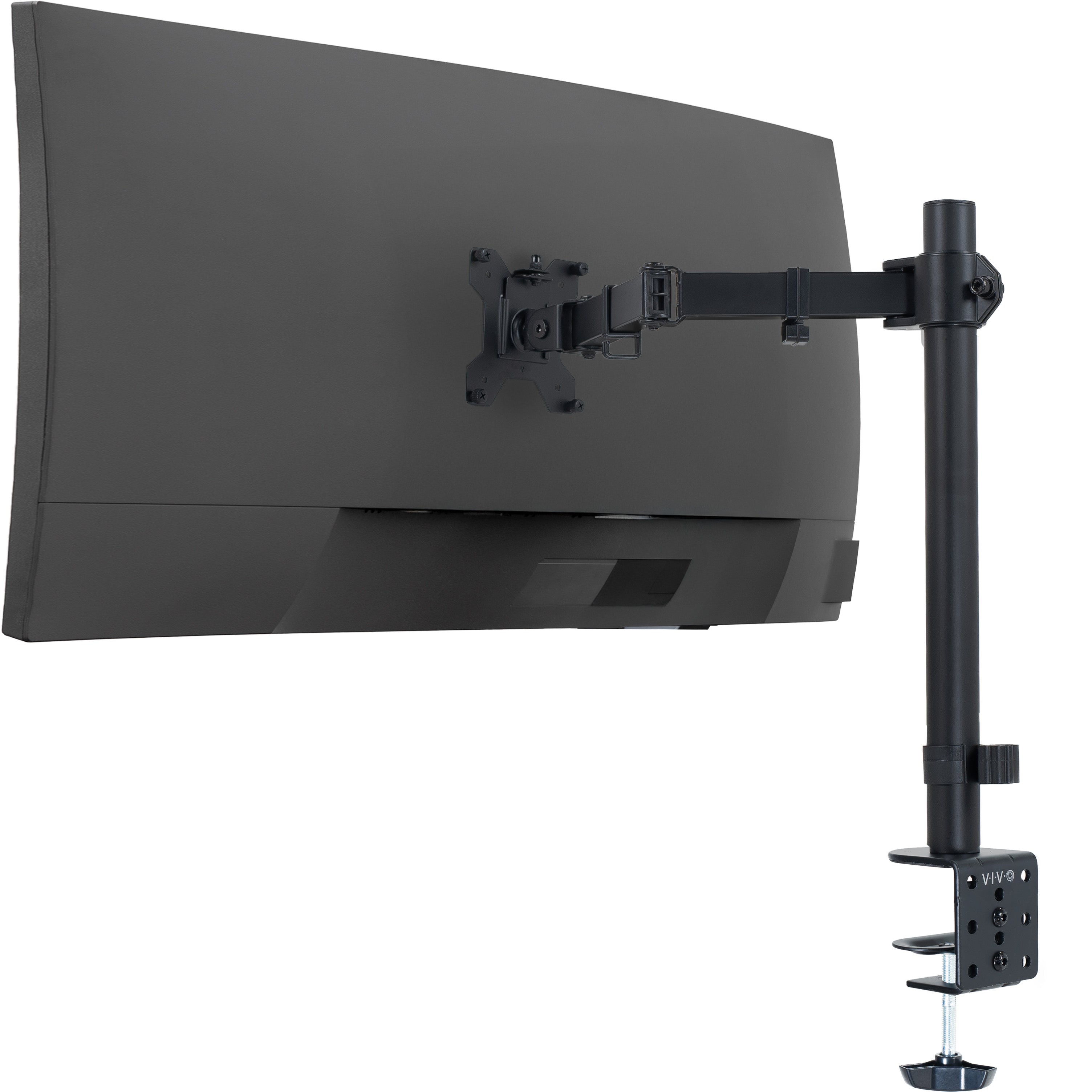 Black curved monitor with a stand on a white background