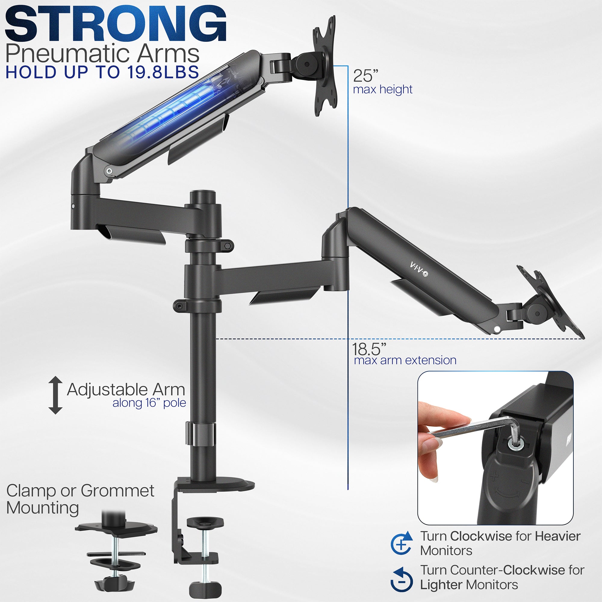 Sturdy adjustable mechanic arm dual monitor ergonomic desk stand for office workstation.