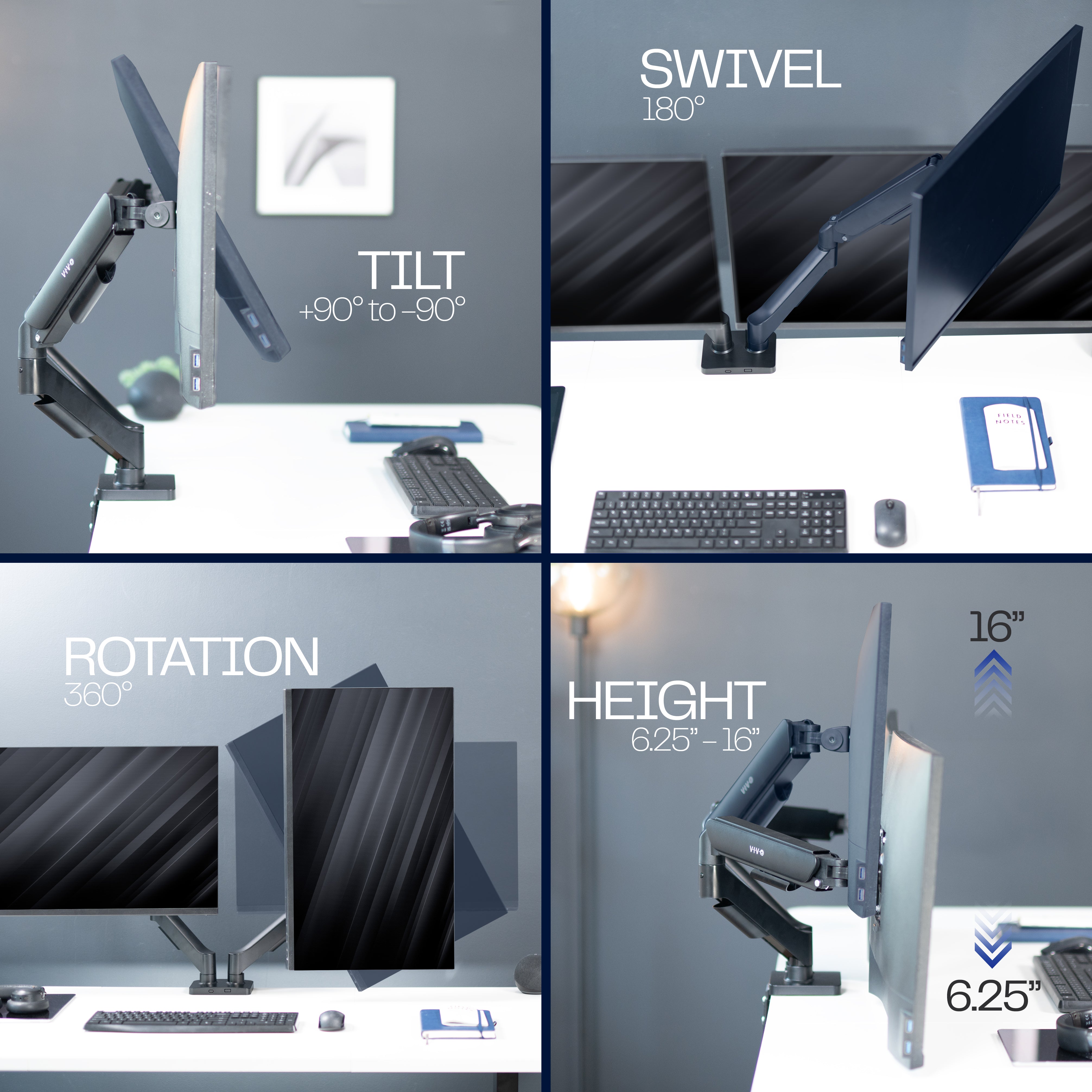 Sturdy adjustable mechanical arm dual monitor ergonomic desk stand for office workstation.