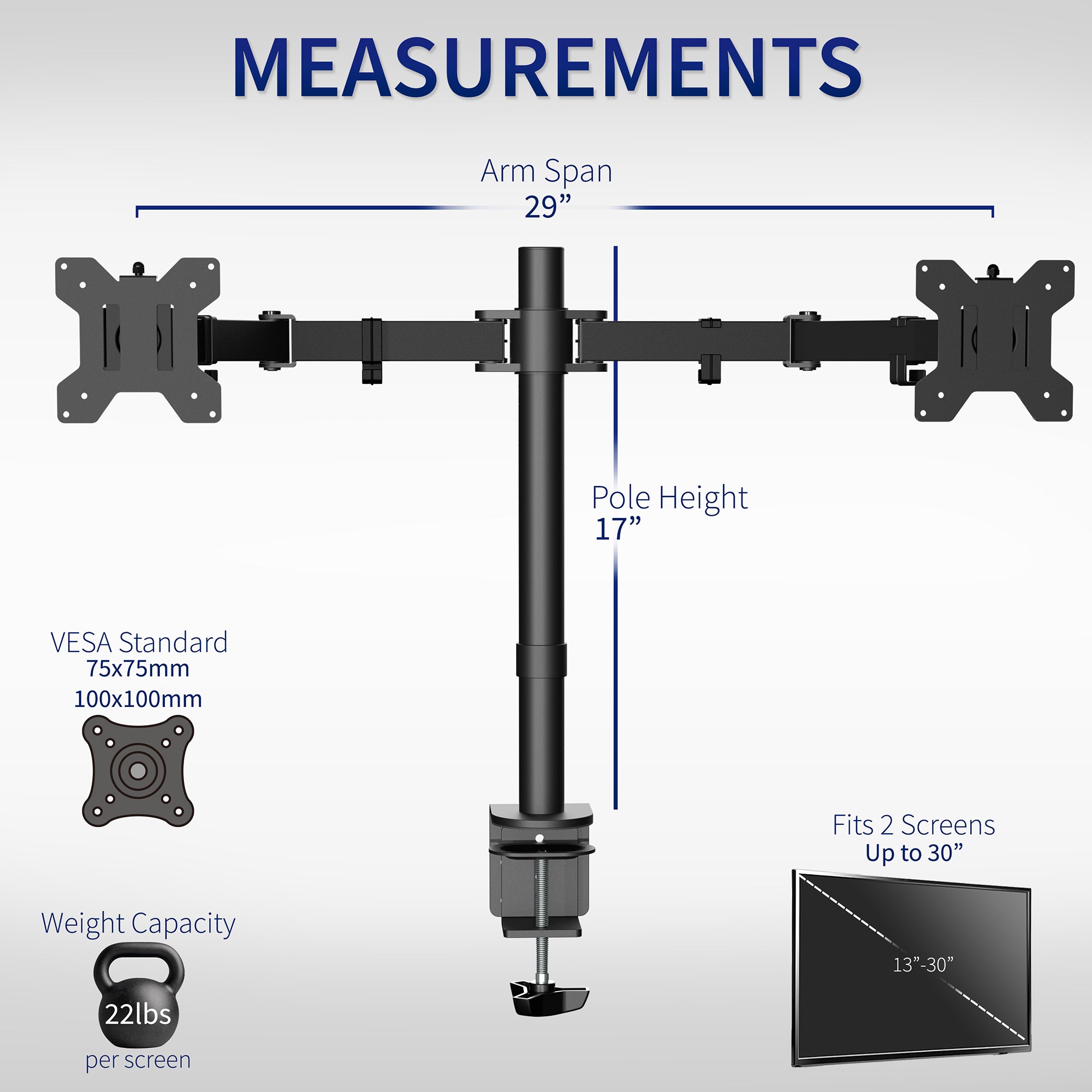 Sturdy adjustable dual monitor ergonomic desk mount for office workstation.
