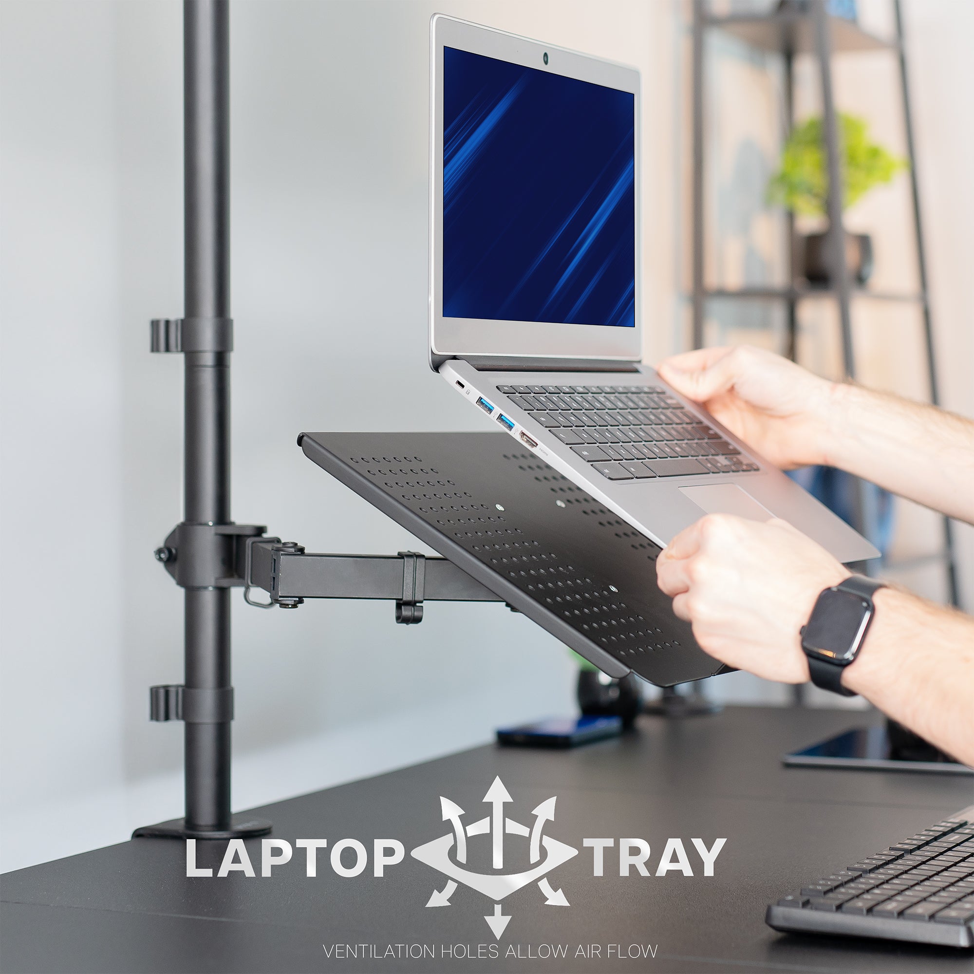 Sturdy single monitor and laptop extra tall desk mount.