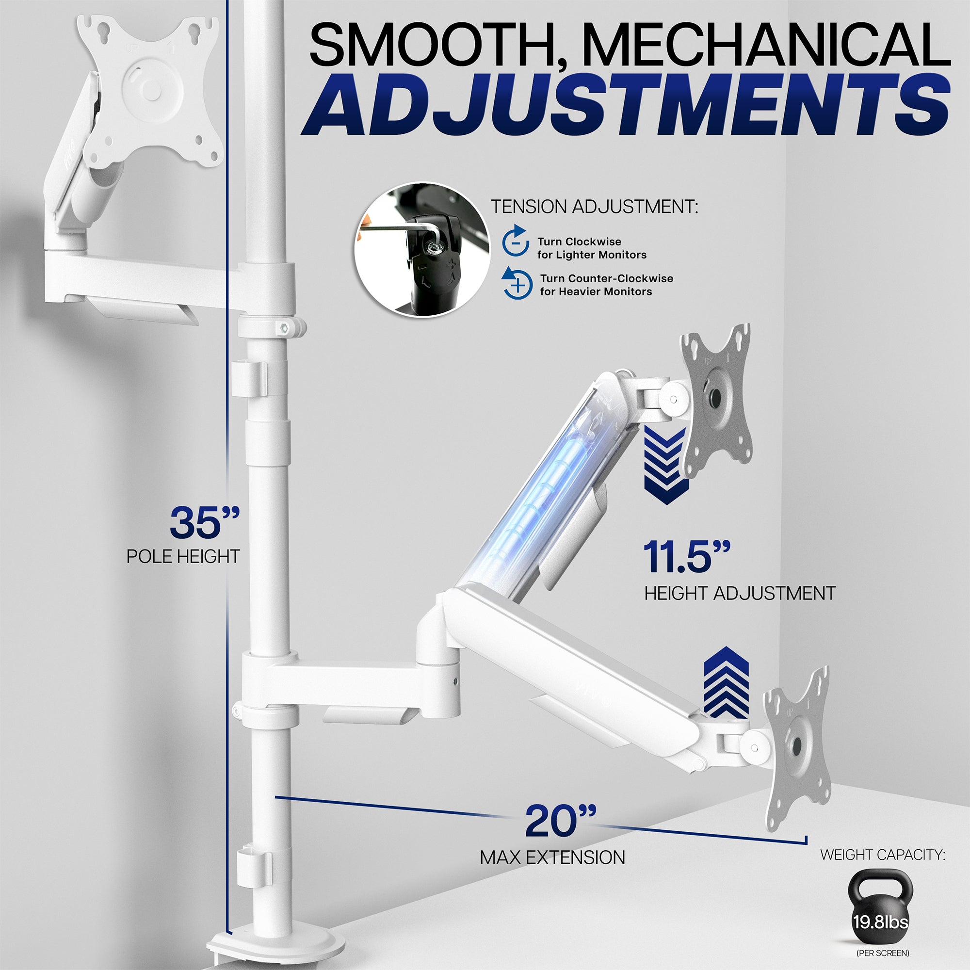 Mechanical Arm Dual 17" to 32" Monitor Extra Tall Desk Mount on desk in home office space
