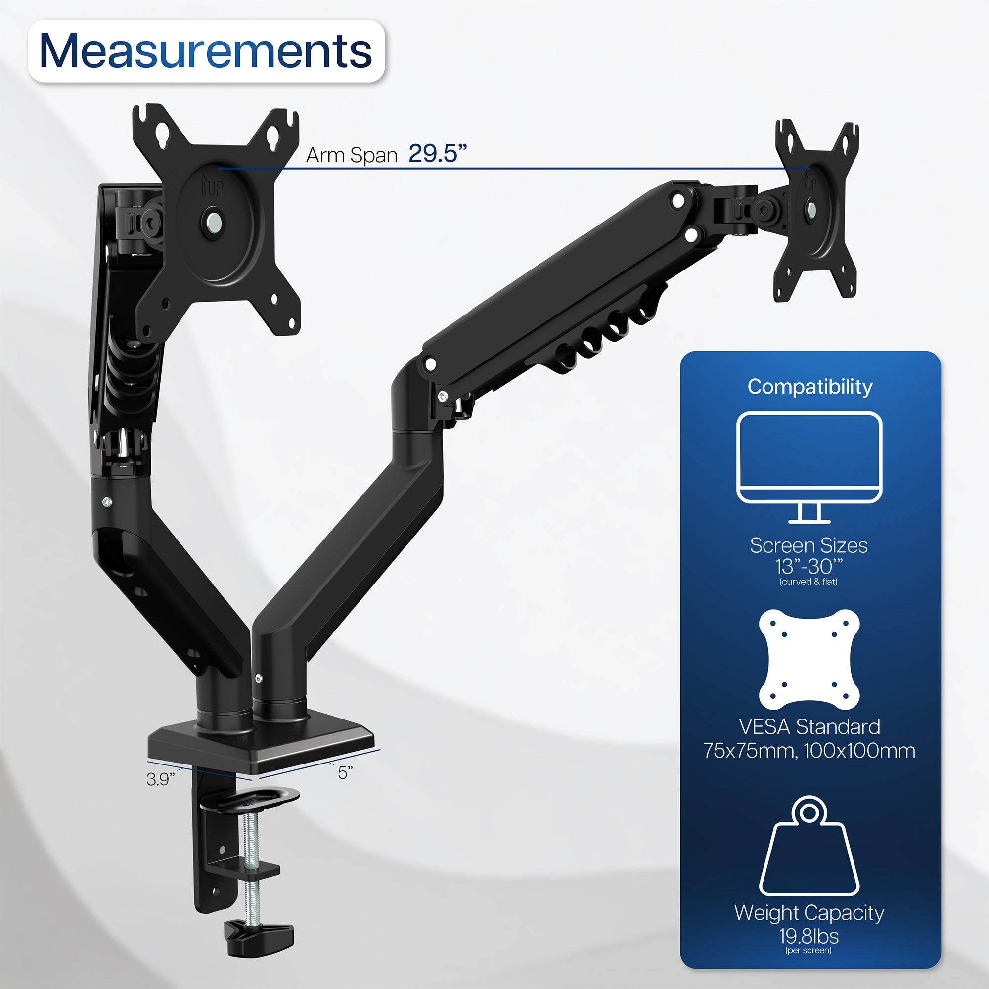Heavy Duty Pneumatic Arm White Dual Monitor Desk Mount