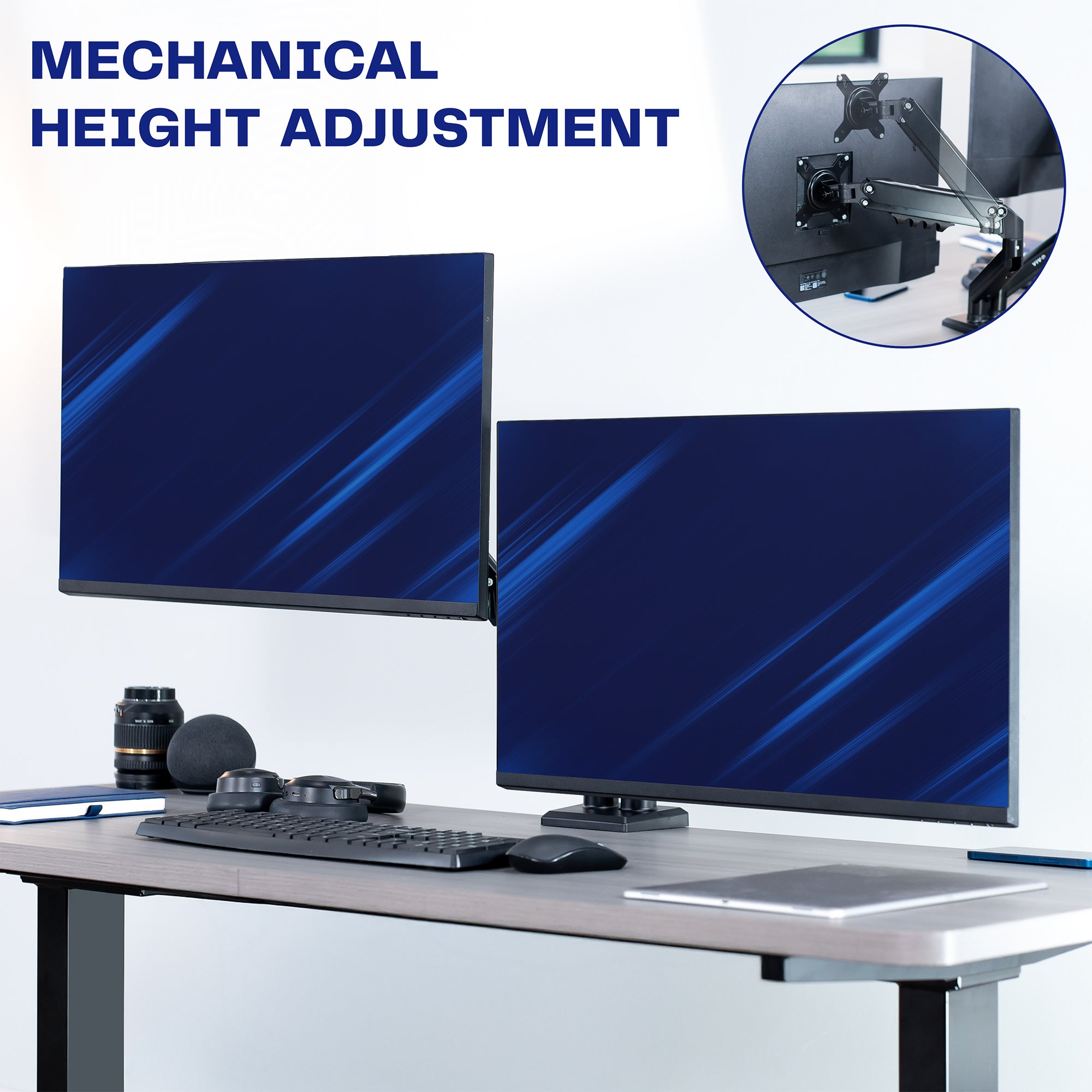 Heavy Duty Pneumatic Arm White Dual Monitor Desk Mount
