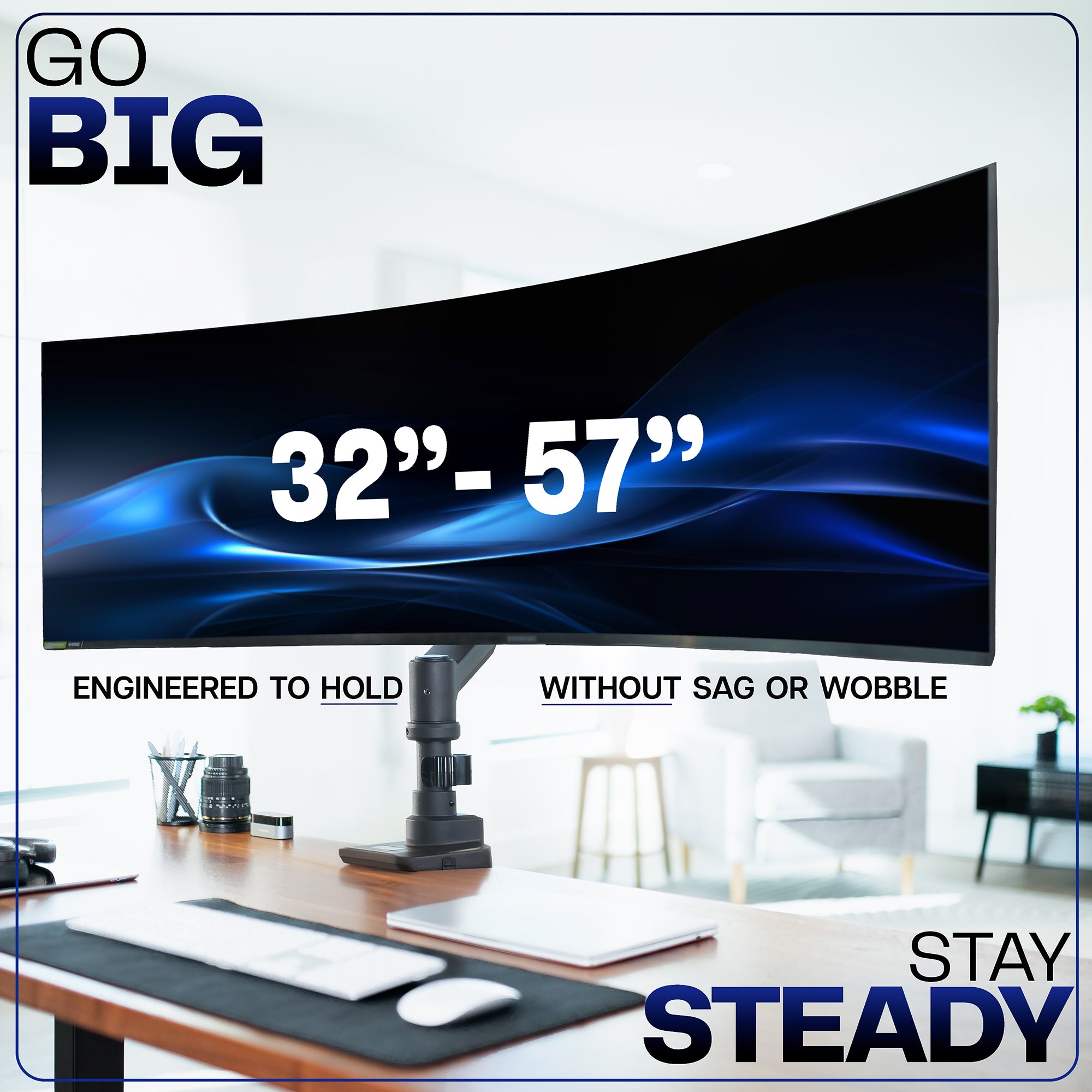Pneumatic Arm Single Ultrawide Monitor Desk Mount - Up to 57" Screens