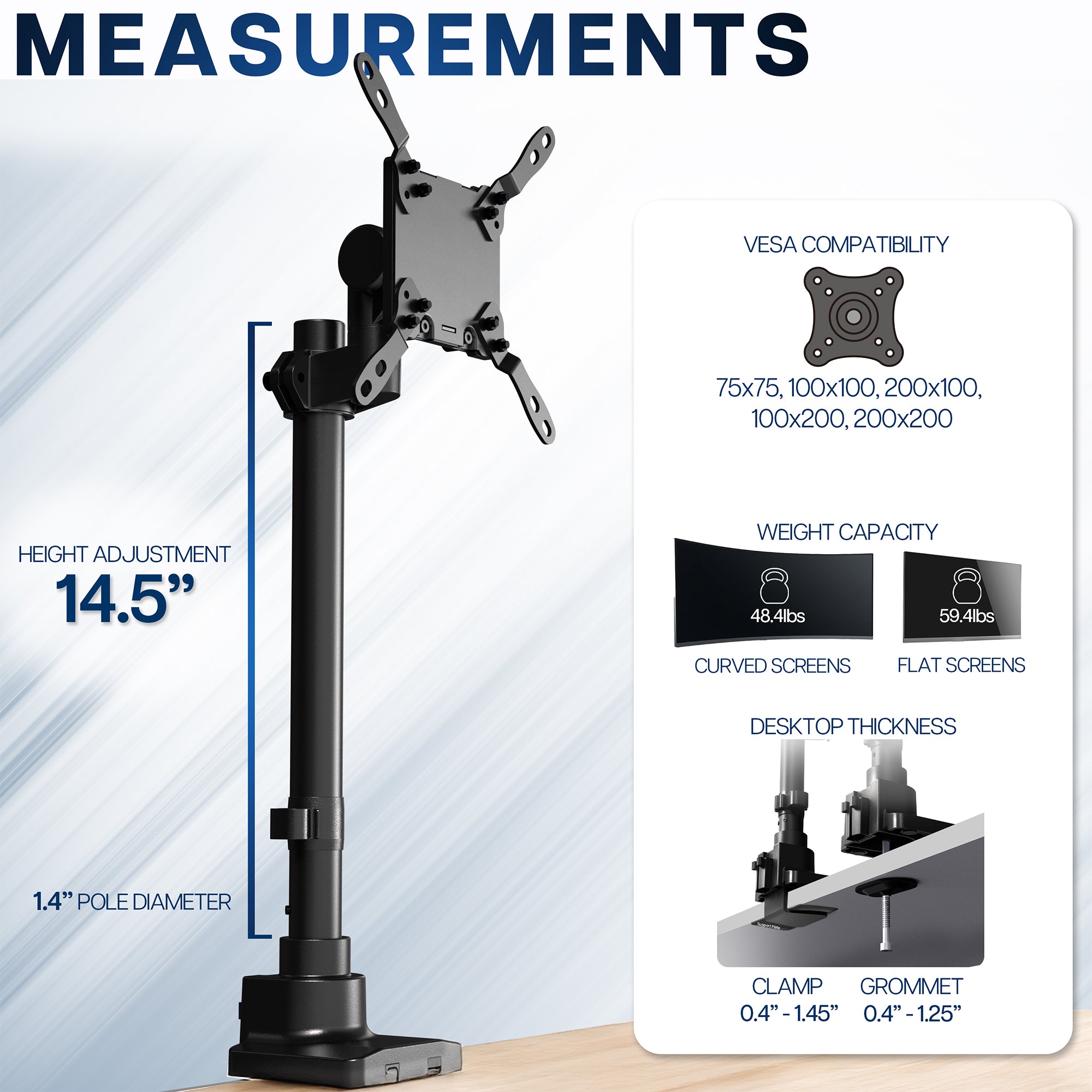 Monitor stand with measurements on a white background