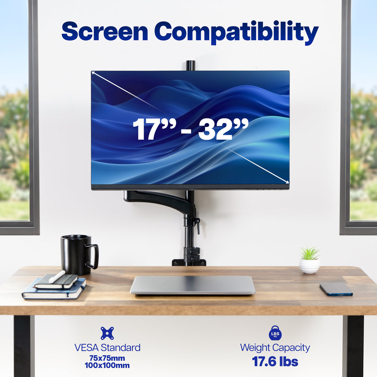 Single Monitor Mount Floor or Wall Stand - 17" to 32" Screens