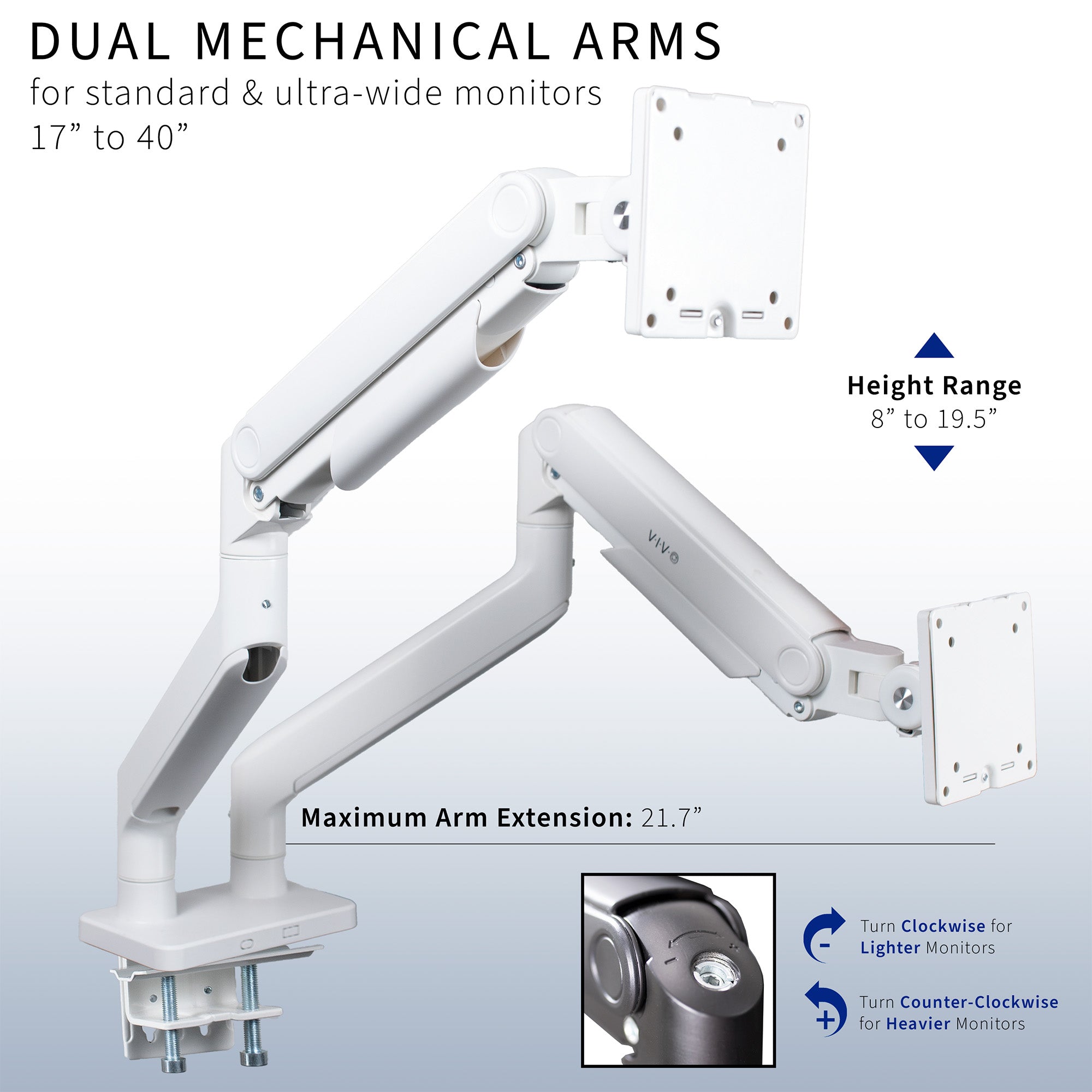 Mechanical Arm Dual Ultrawide Monitor Desk Mount - Up to 45" Screens
