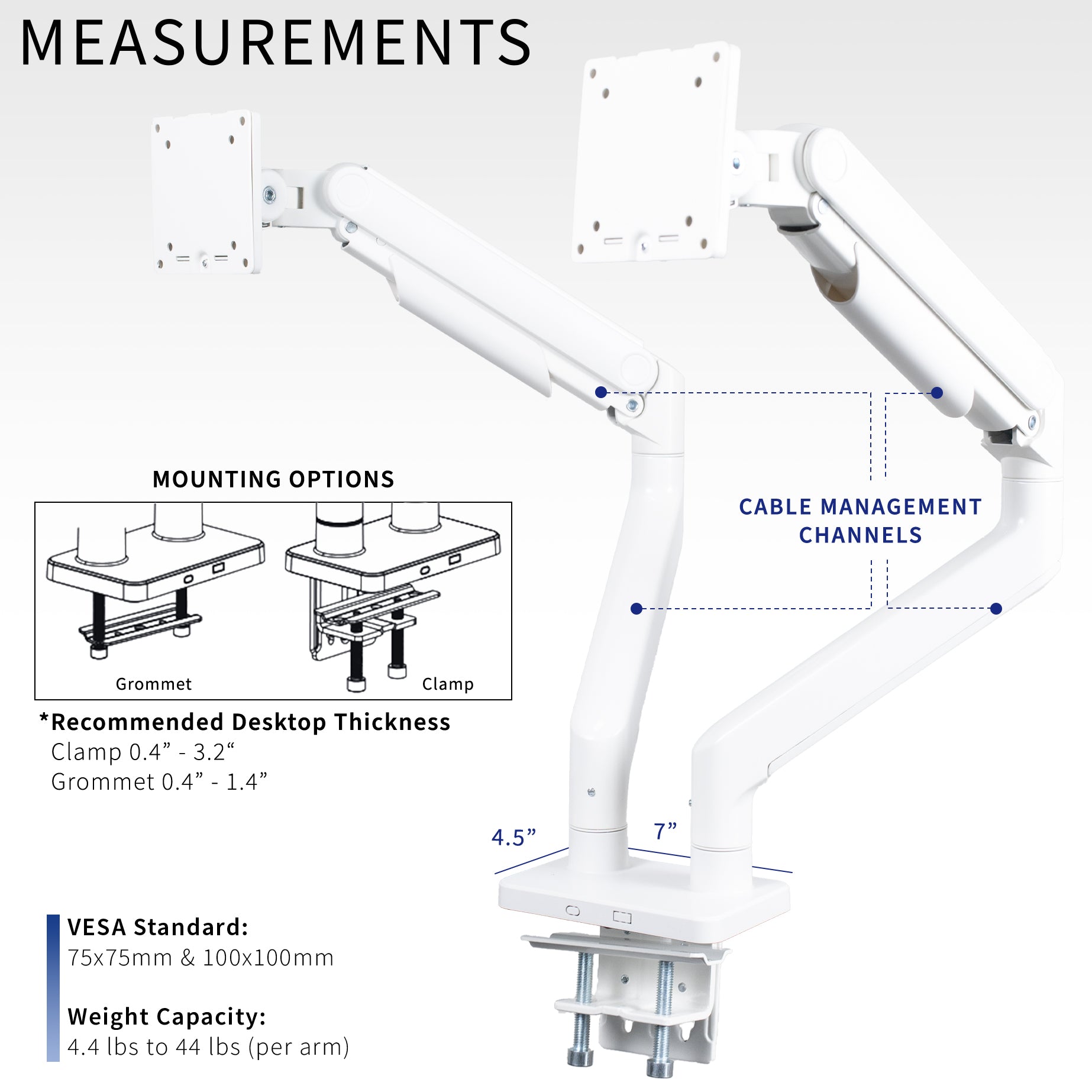 Mechanical Arm Dual Ultrawide Monitor Desk Mount - Up to 45" Screens