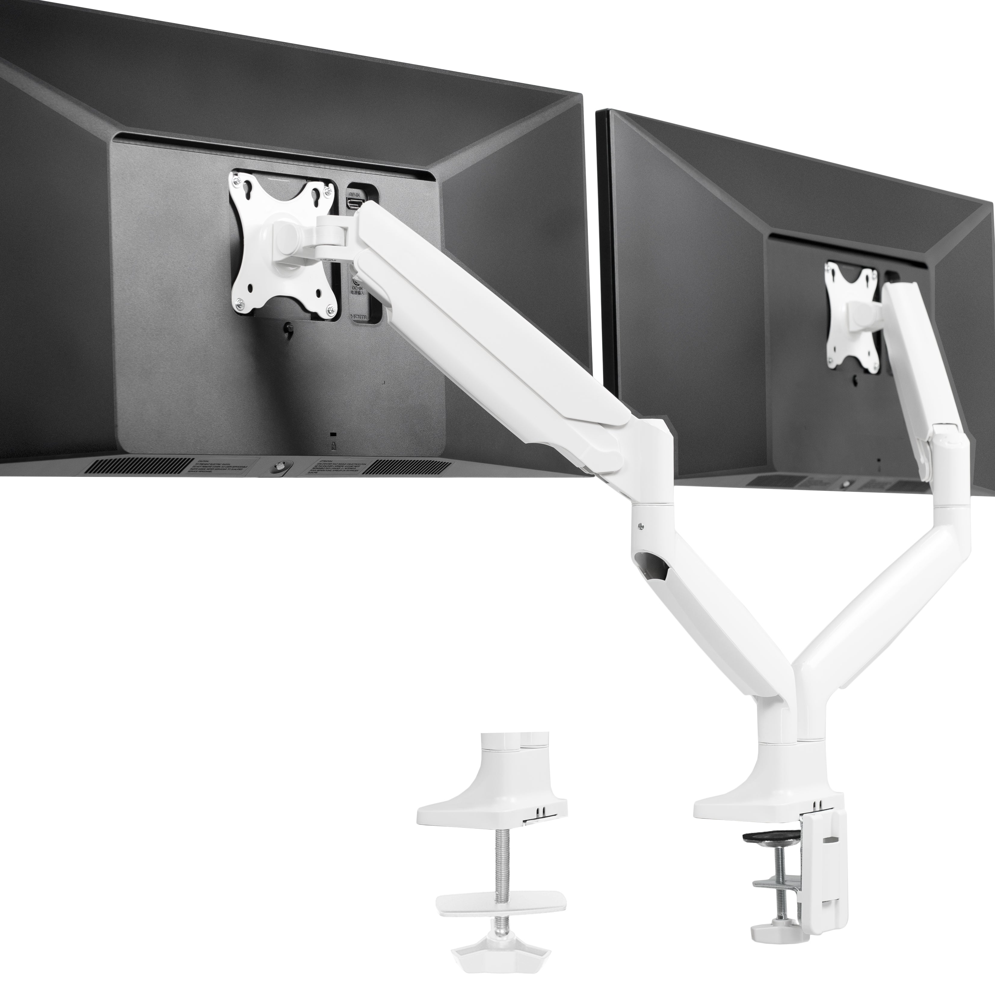 VIVO Premium Aluminum Heavy Duty Dual Monitor Mount holds two 17” to 40” monitors weighing 2.2 lbs to 24 lbs each, including ultra-wide screens.