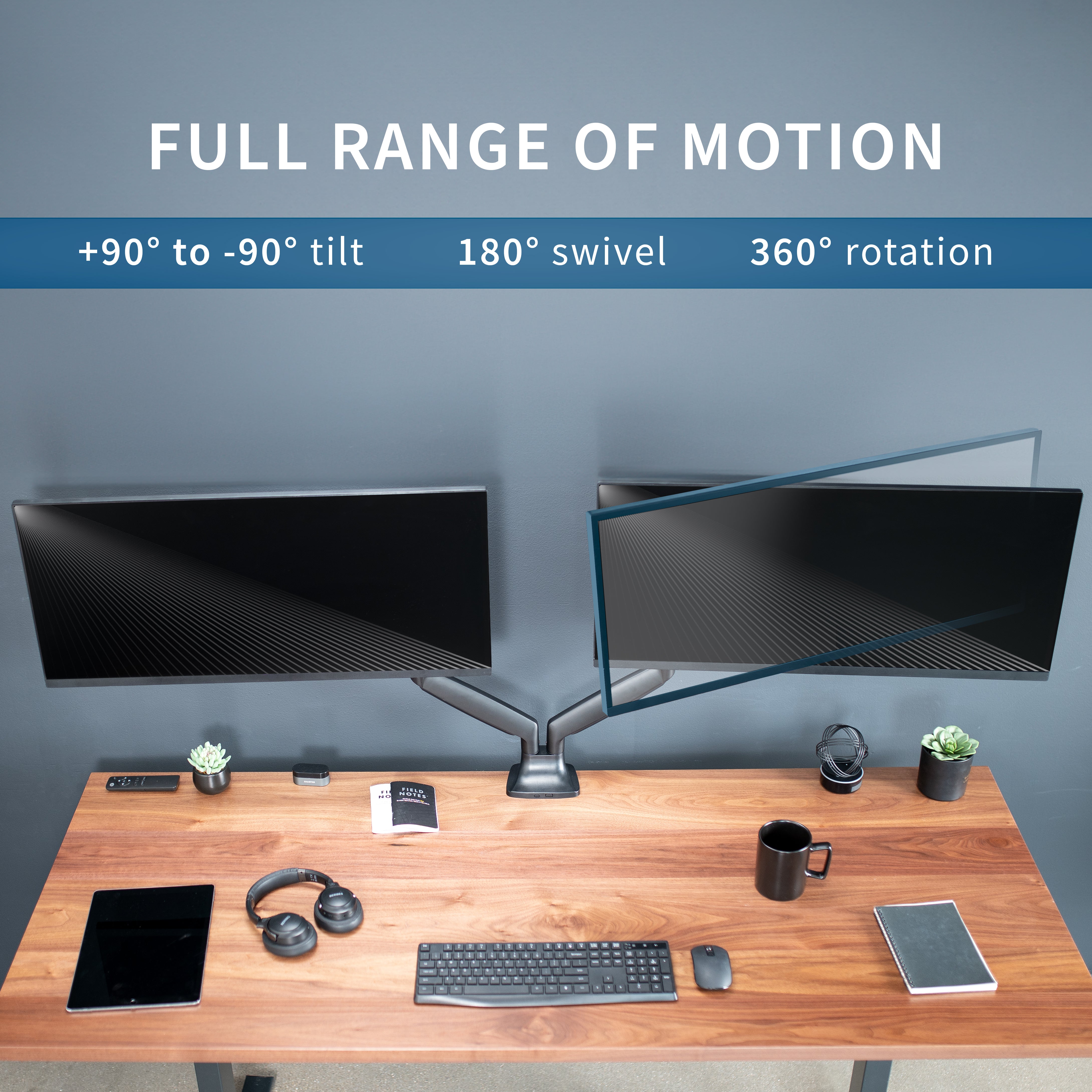 VIVO Premium Aluminum Heavy Duty Dual Monitor Mount holds two 17” to 40” monitors weighing 2.2 lbs to 24 lbs each, including ultra-wide screens.