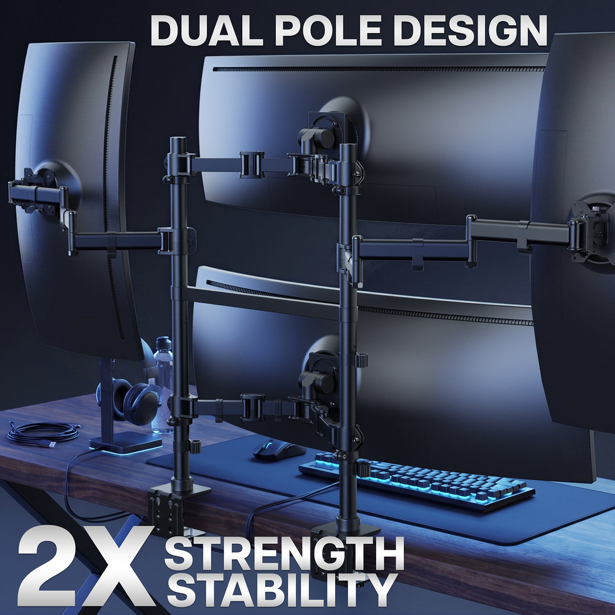 Quad Monitor Mount w/ 2 Centered Ultrawides - Up to 49” Screens