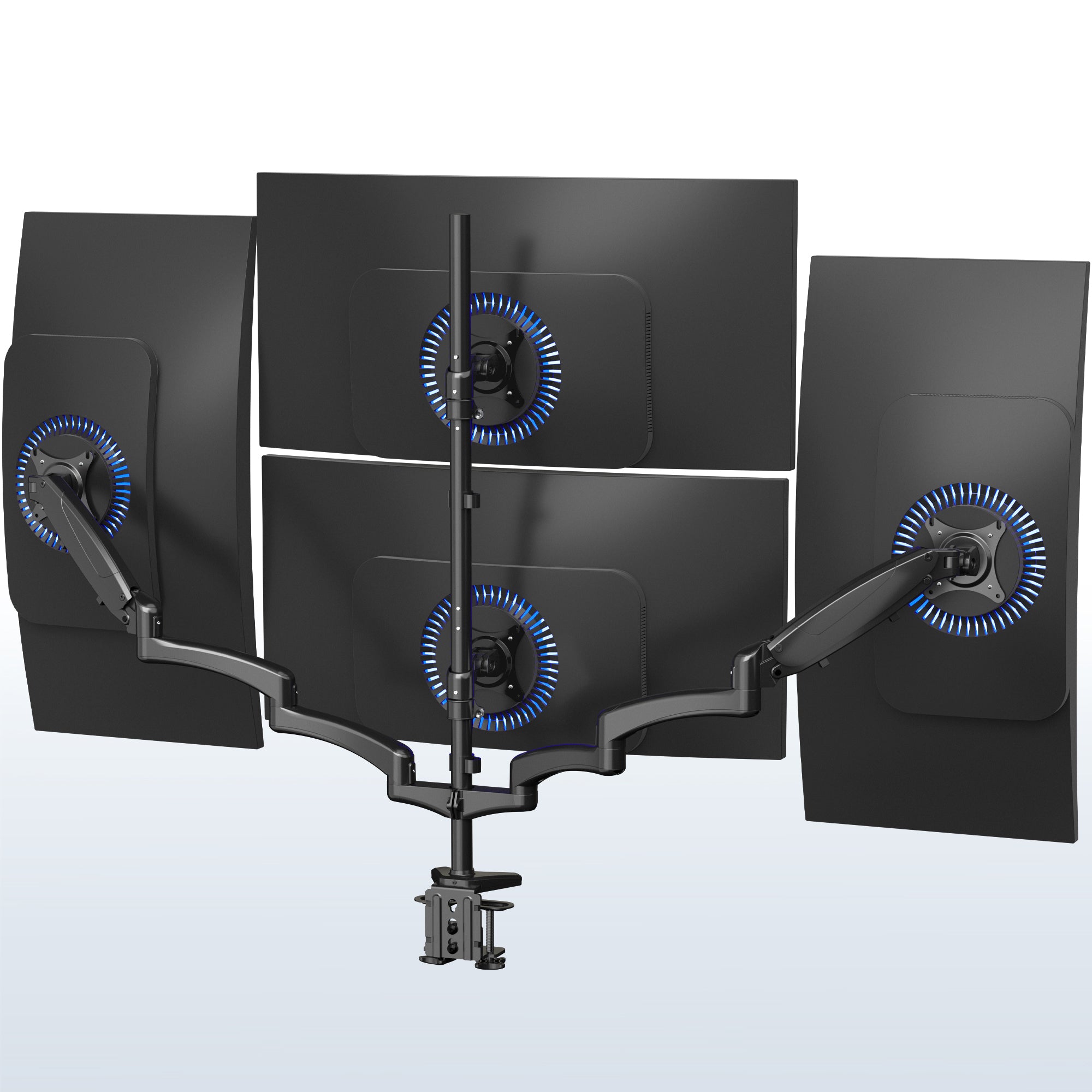 Quad Monitor Desk Mount (2 Pneumatic Arms + 2 Fixed)