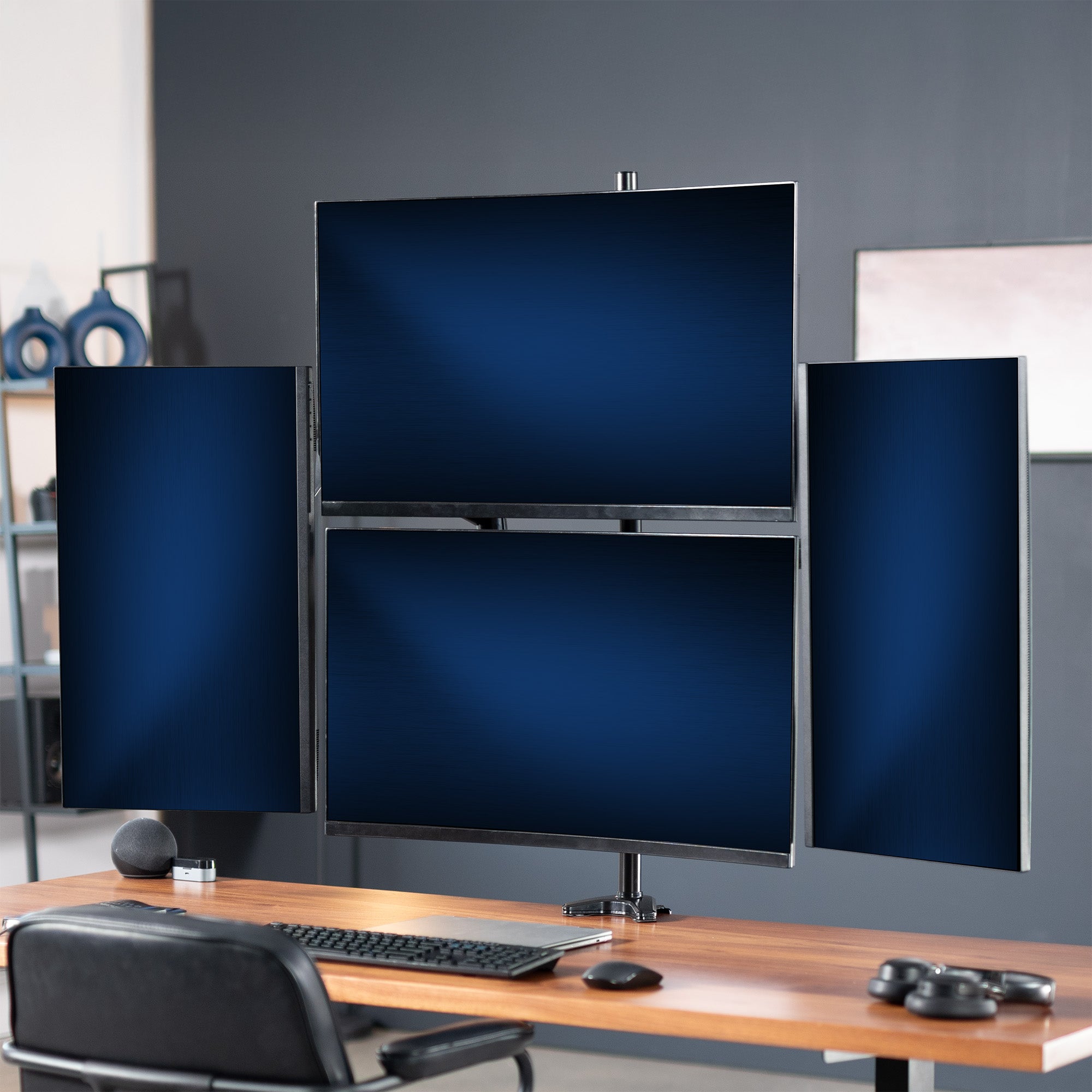 Quad Monitor Desk Mount (2 Pneumatic Arms + 2 Fixed)