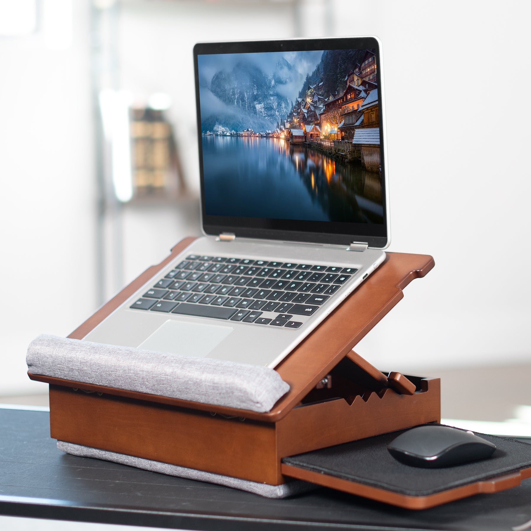 Wooden Lap Desk with Storage and Mouse Pad